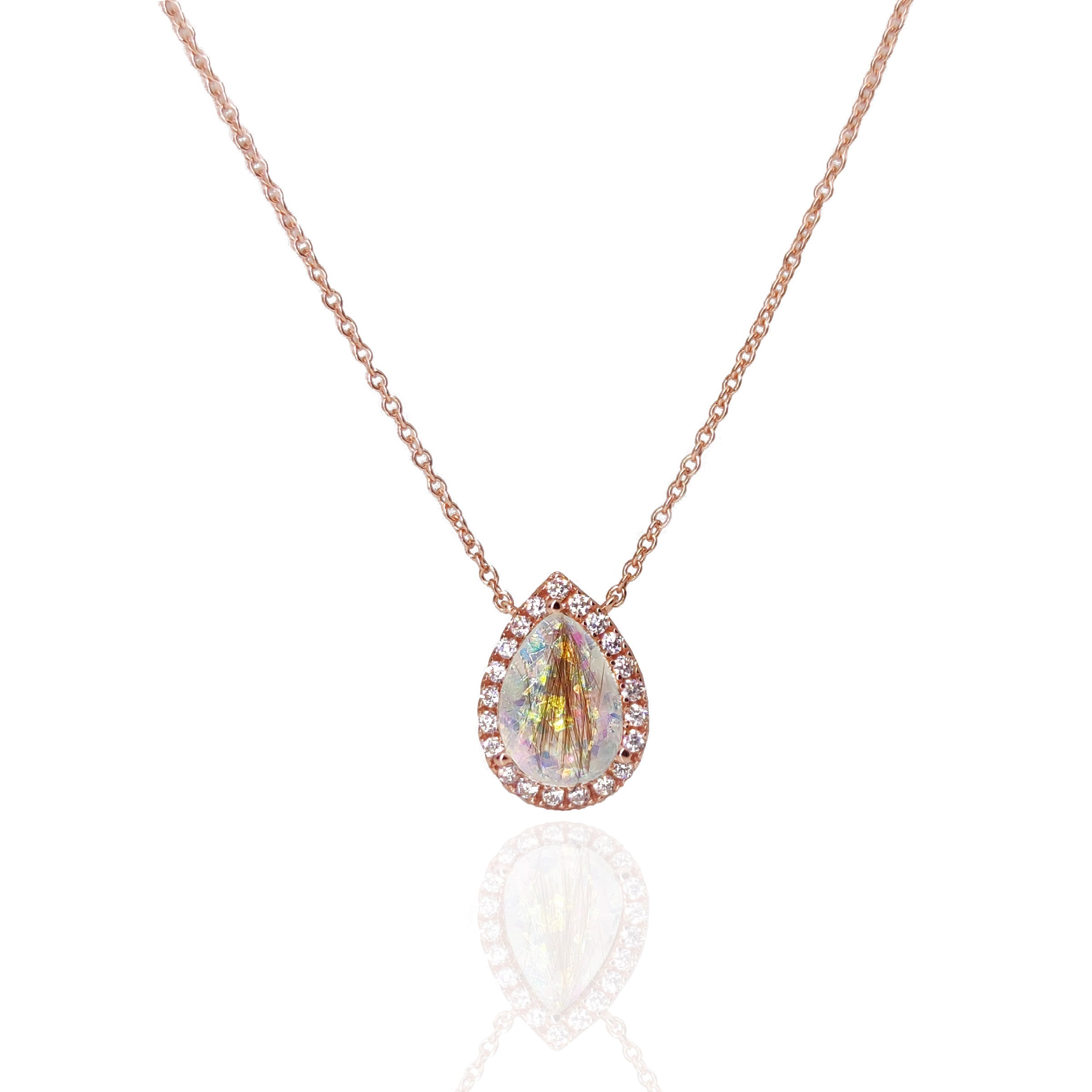 Solid Gold Teardrop Halo Necklace with Hair/Fur Keepsake - Elegant Memorial Jewelry for Ashes, Pet Fur or Loved One's Hair - Perfect for Gifts, Remembrance & Special Occasions