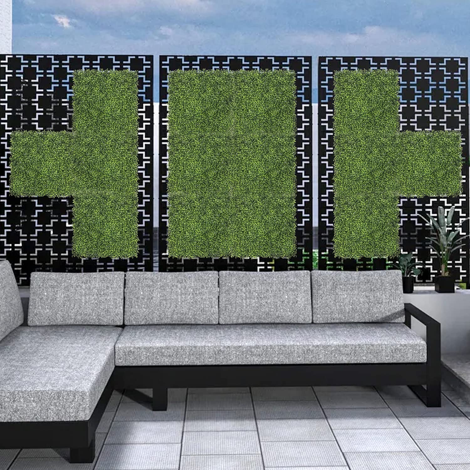 APICRED 22-Pack Artificial Boxwood Panels & Faux Ivy Privacy Fence - 20x20 Inch UV Protected Topiary Hedge for Outdoor/Indoor Greenery Wall Decor (Green Tea) - Perfect for Patio, Garden, Balcony & Wedding Backdrops