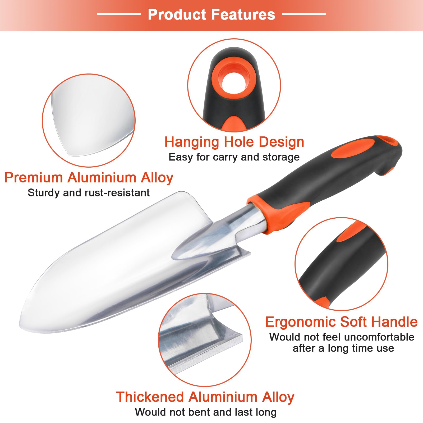 **3-Piece Heavy Duty Garden Tools Set - Aluminum Alloy Shovel, Trowel & Hand Rake with Ergonomic Handle for Planting, Weeding & Lawn Care - Ideal for Home Gardening, Landscaping & Outdoor Activities**