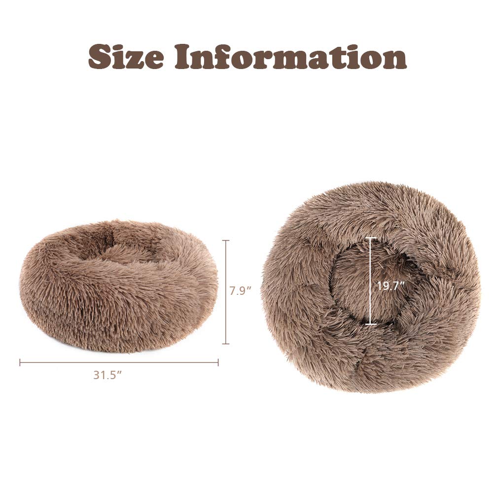 Otoez Round Donut Dog Bed for Medium Dogs - Washable Calming Pet Bed with Non-Slip Waterproof Bottom, Fluffy Plush Anti-Anxiety Cat & Dog Cuddler (31.5