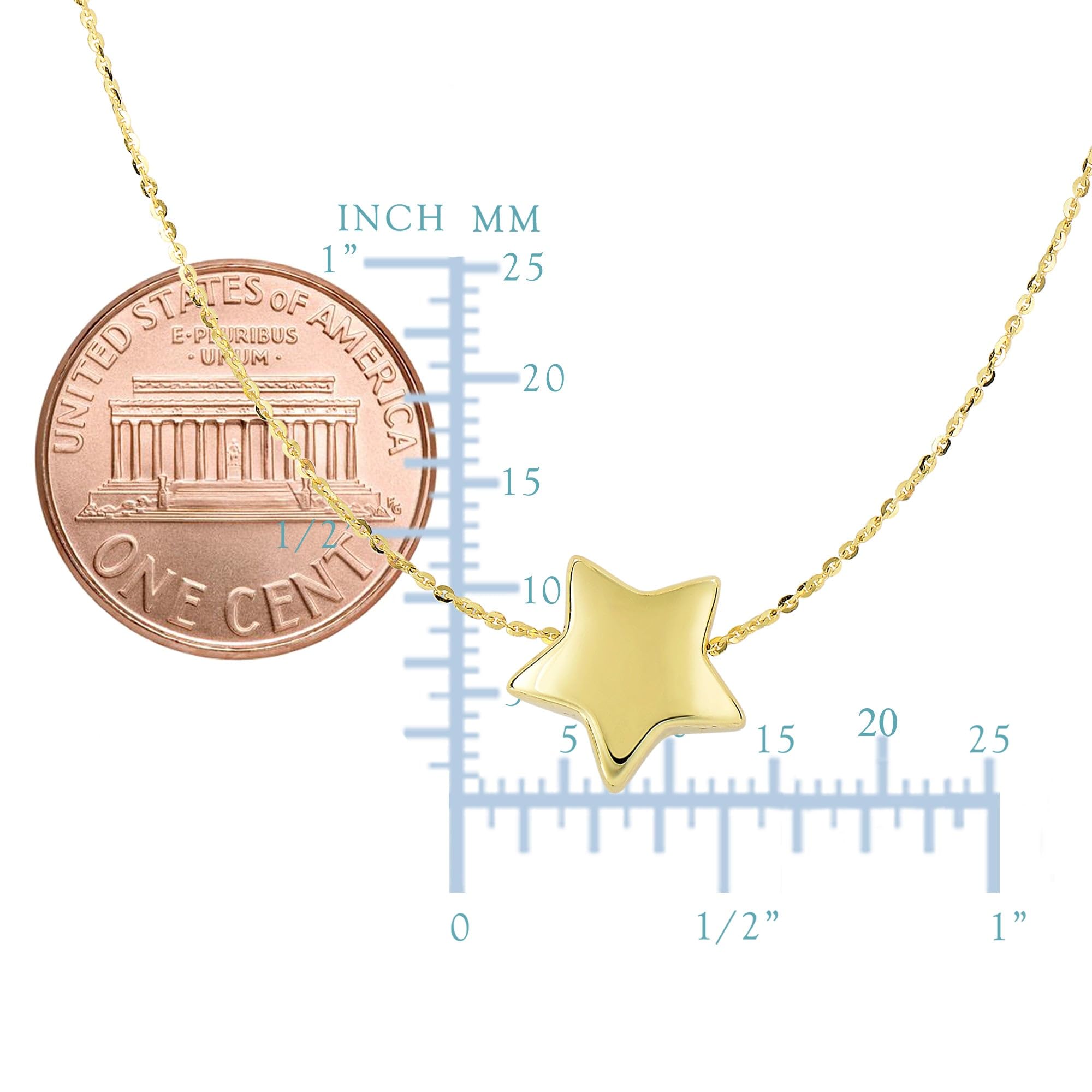14K Yellow Gold Sliding Puffed Star Pendant Necklace - 18