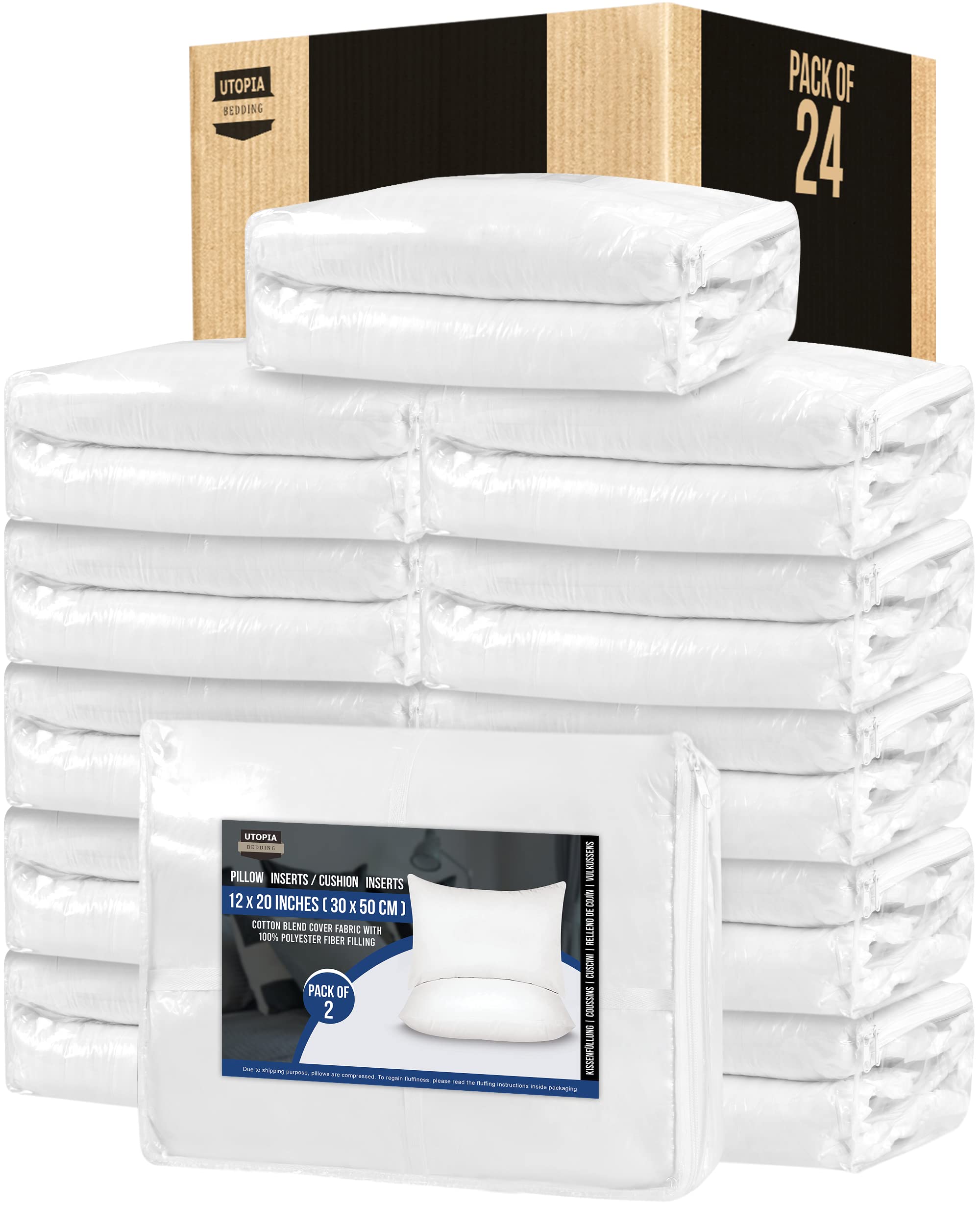 Utopia Bedding Throw Pillow Inserts 12x20 Inches - Soft Decorative Couch & Bed Pillows for Living Room, Sofa, Bedroom - Set of 24 White Pillow Inserts - Perfect for Home Decor, Accent Pillows, and Cozy Comfort