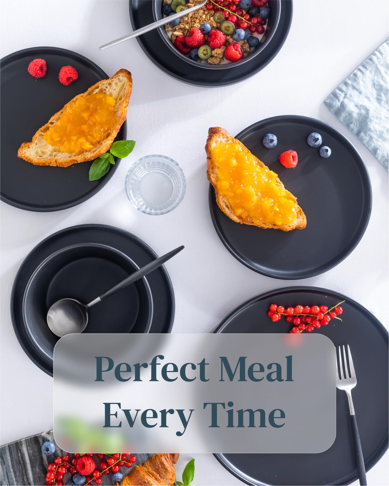Matte Black Dinnerware Set for 4-16 People - Ultra Chic Black Stoneware Plates & Bowls Set - Dishwasher & Microwave Safe Ceramic Tableware - Elegant Black Dishware for Dining, Restaurants & Home Decor