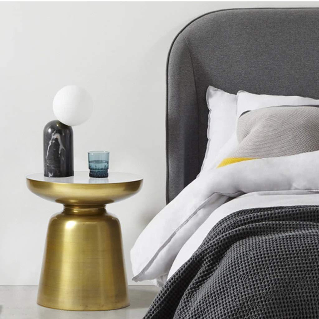 Luxury Metal Side Table - Small Bedside Table for Bedroom, Drum Shape Coffee Table with Removable Tray, Corner Table (Yellow, 40x40x43cm) - Perfect for Living Room, Bedroom & Office Decor