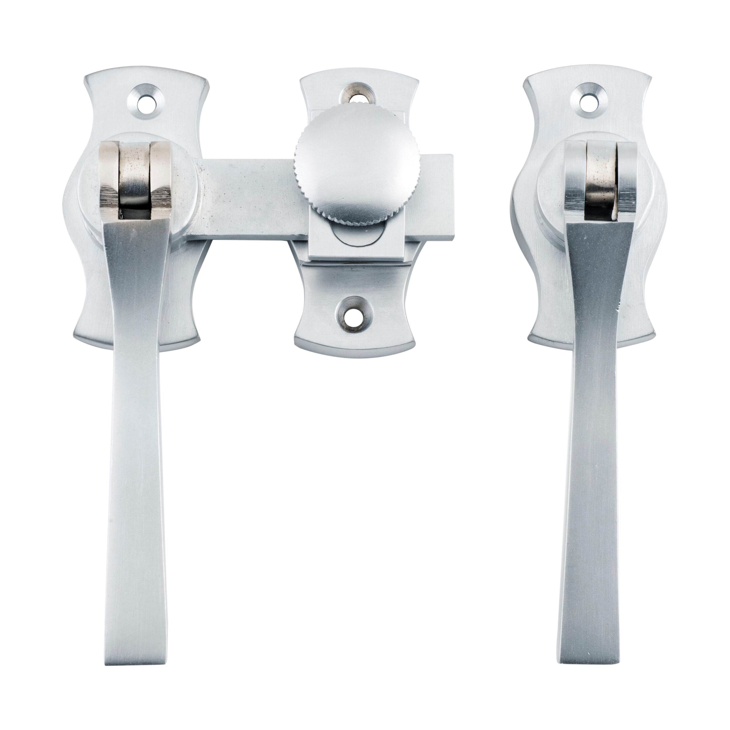 6464 French Door Fastener - Square Satin Chrome Backplate (H54xW29mm P31mm) - Secure Cabinet & Wardrobe Doors for Home & Office