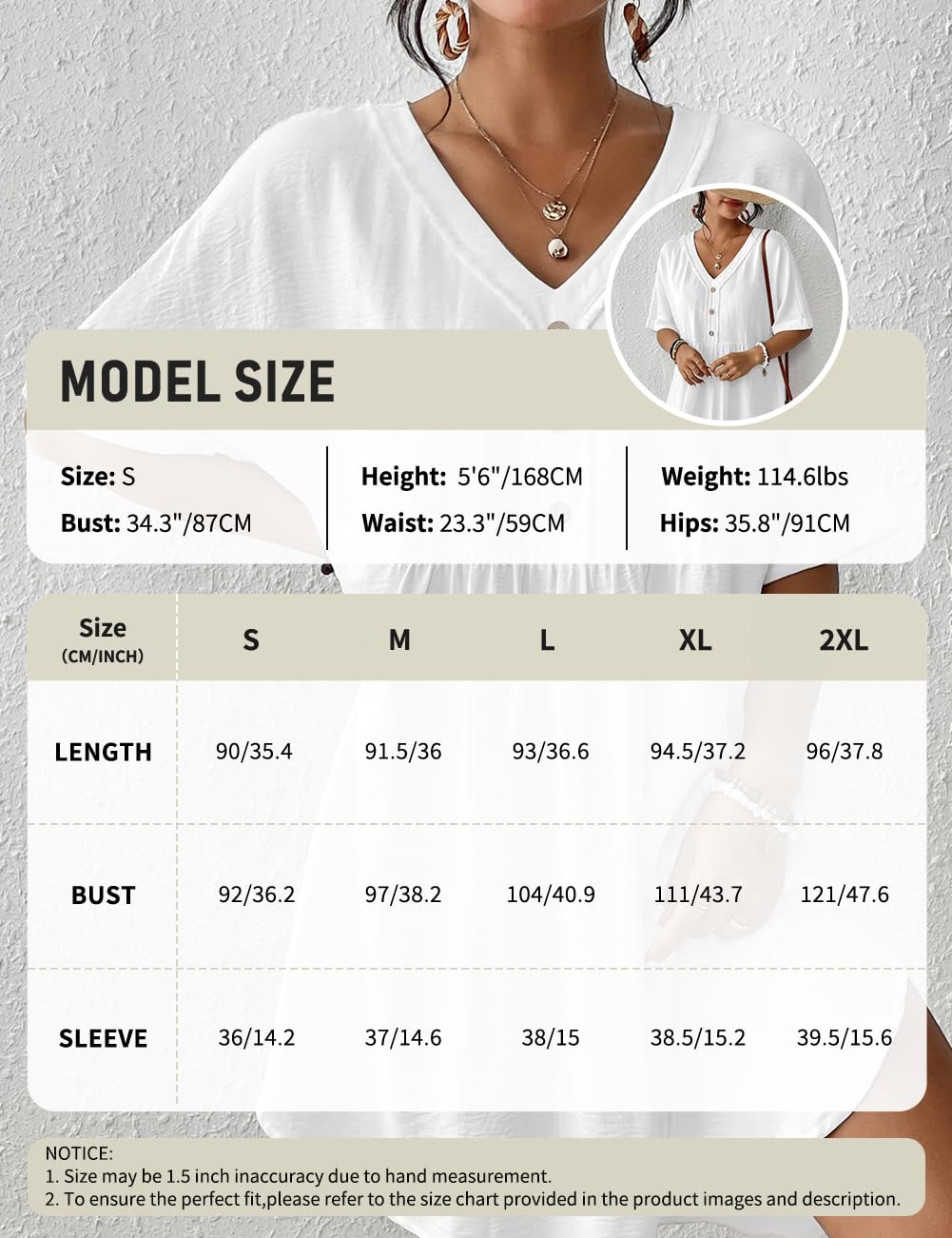 Bsubseach Women's Half Sleeve V-Neck Swim Cover Up - Beach Coverup Dress for Bathing Suits, Lightweight Summer Mini Dress for Pool, Vacation & Resort Wear