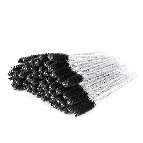 100 Pcs Disposable Eyelash Brushes - Mascara Wands & Spoolies for Eyelash Extensions, Eyebrow & Eyeshadow Makeup - Professional Makeup Brush Kit with Bristles (Crystal Black) - Perfect for Salon, Home Use & Travel Makeup Application