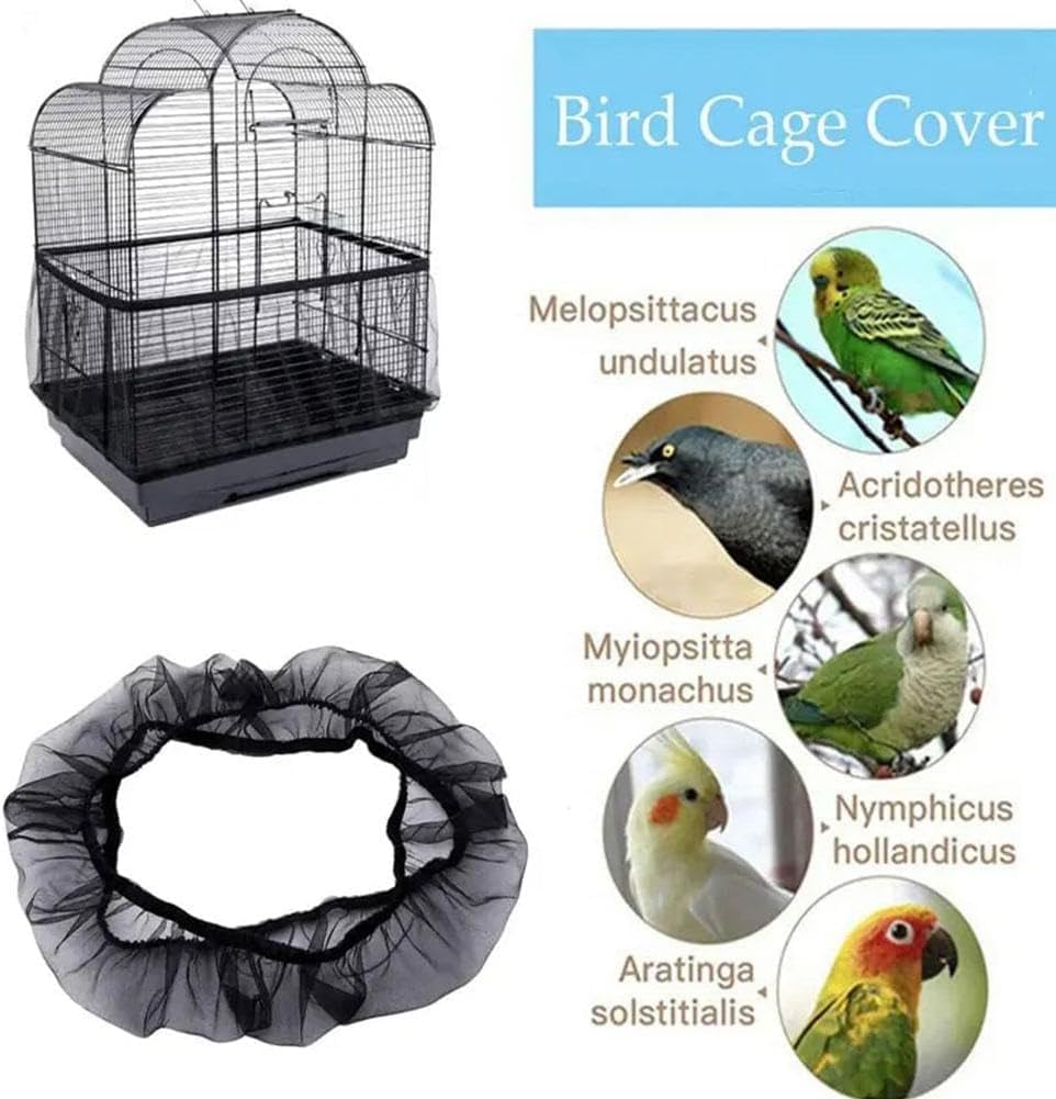 1Pc Black Small Bird Cage Cover - Nylon Seed Catcher Guard Net for Pet Bird Cages | Perfect for Parakeets, Finches & Canaries | Indoor Bird Cage Accessory for Cleaner Feeding Areas