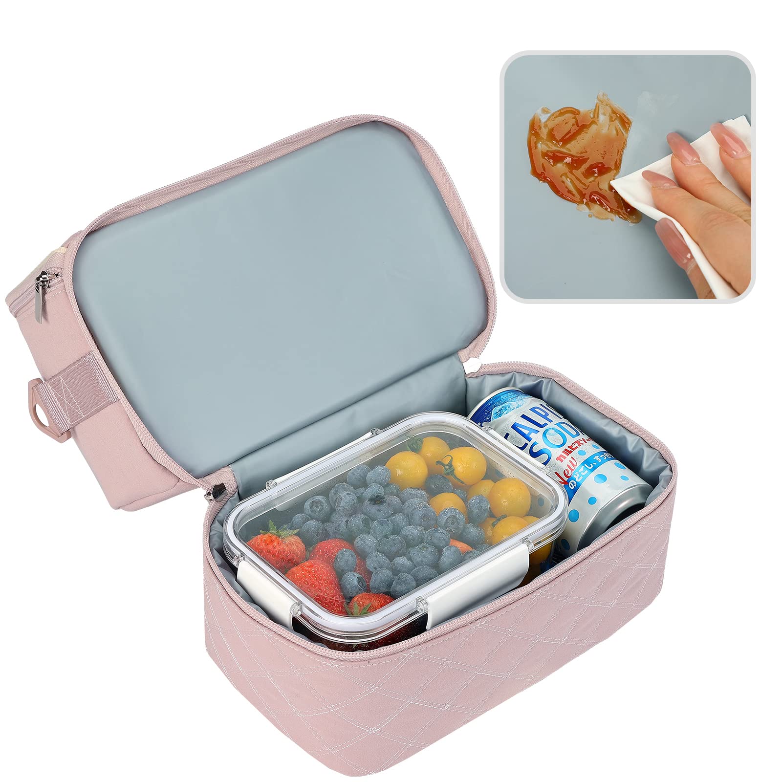 FINDCOZY Women's Insulated Lunch Bag - Double Deck Reusable Lunch Box for Work, School & Picnic - Thermal Food Container for Office, College & Outdoor Activities - Pink