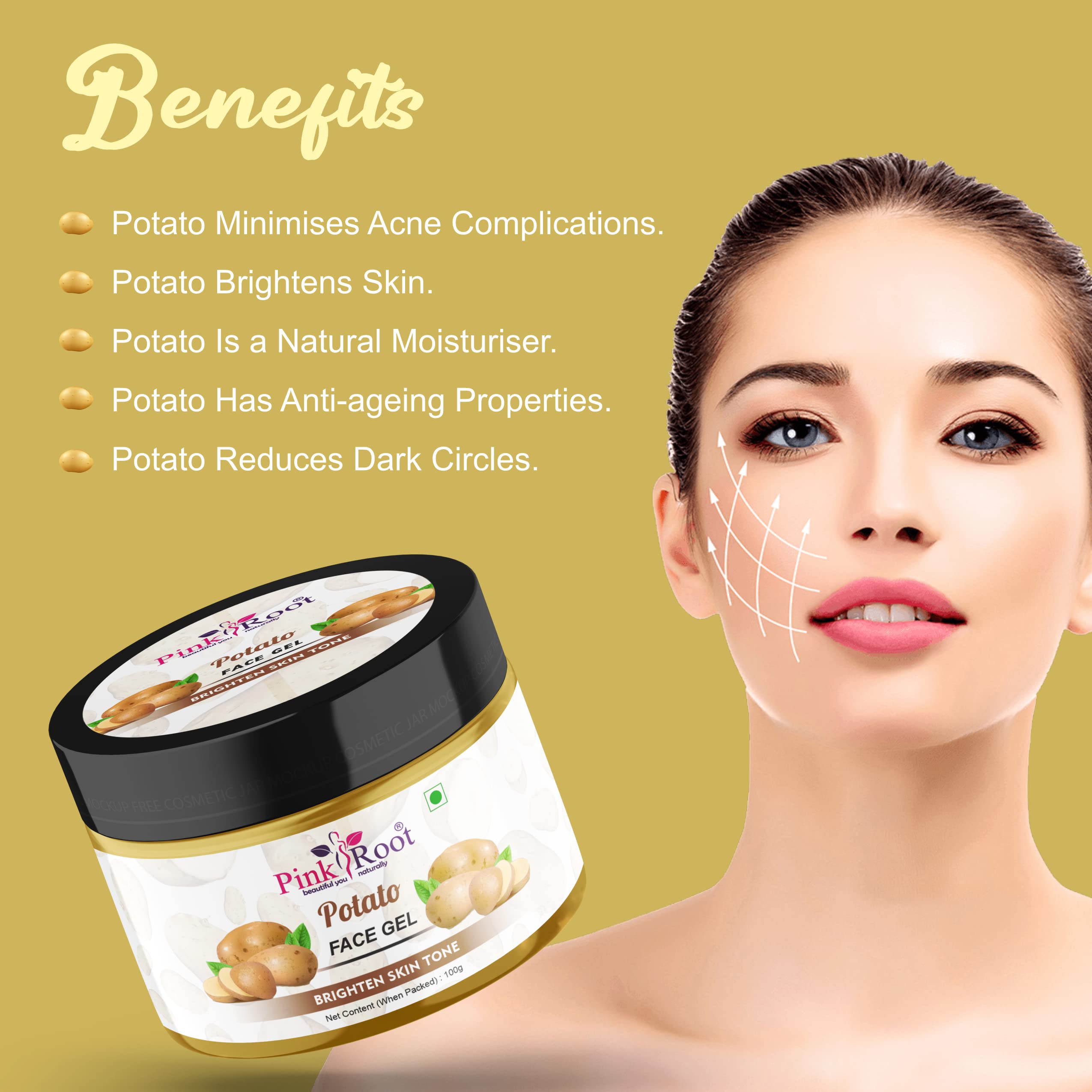Pink Root Potato Face Gel 100ml - Natural Brightening & Hydrating Facial Treatment for Glowing Skin | Perfect for Daily Skincare Routine & Nighttime Moisturizing
