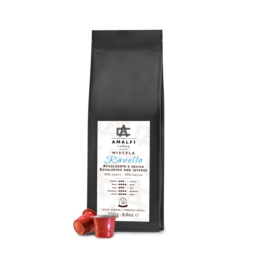 Amalfi Coffee Premium Italian Espresso Capsules - 50 Count Nespresso Original Compatible Pods for Single Serve Brewing | Perfect for Home, Office & Gifting (Ravello Blend)