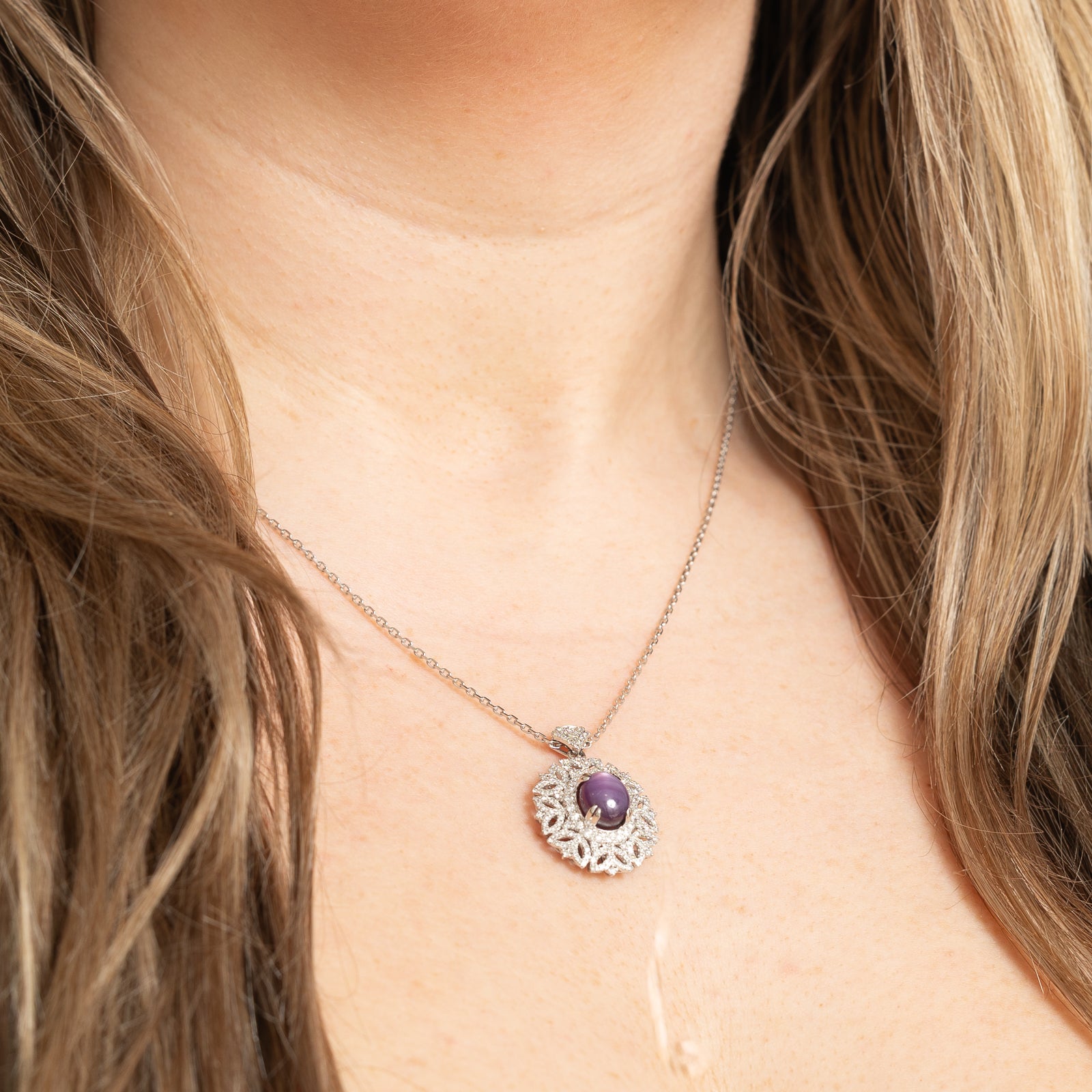 Natural GRS Certified Unheated Star Sapphire and Diamond Pendant Necklace - 4.87ct Blue Star Sapphire with 0.87ctw Diamonds - 17.5 Inch Sterling Silver Chain - Perfect for Weddings, Anniversaries & Special Occasions