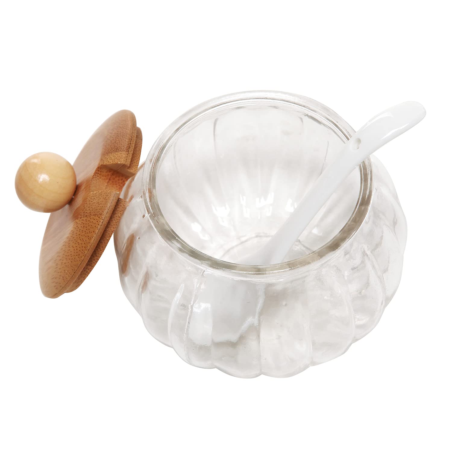 **MyGift 7.5 oz Condiment Bowls Set - 3 Tiered Bamboo Serving Tray with Arch Design, Clear Glass Bowls, Bamboo Lids & Ceramic Spoons - 10-Piece Kitchen Serving Set for Parties, Entertaining & Home Decor**