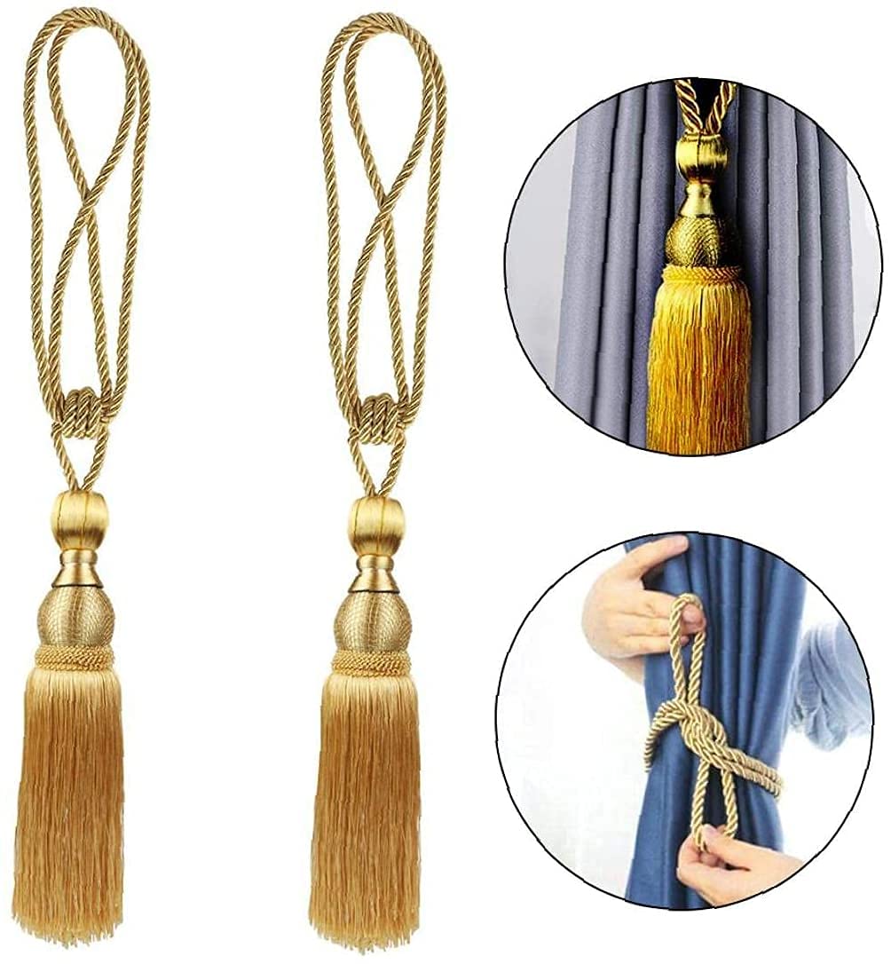 Elegant Gold Tassel Curtain Tiebacks - Rayon Holdback Ropes (1 Pair) for Window Drapes & Home Decor - Perfect for Living Room, Bedroom & Sheer Curtains