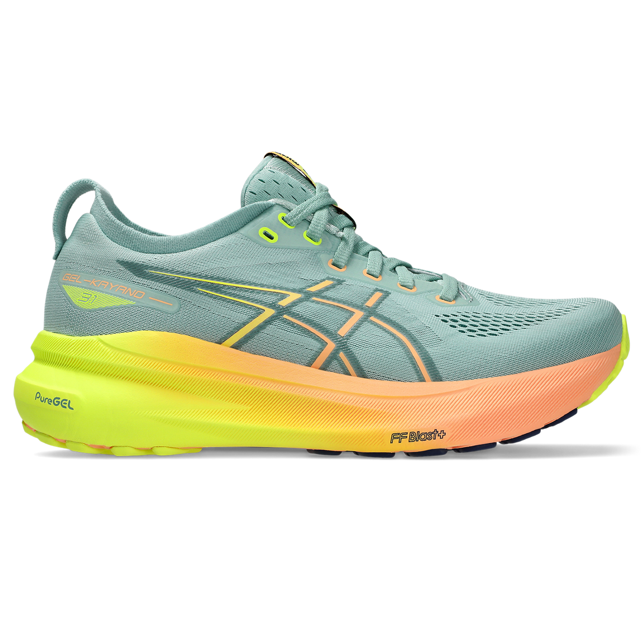 ASICS Women's GEL-Kayano 31 Running Shoes - Light Celadon/Safety Yellow - Stability & Cushion for Road Running, Jogging, Gym Workouts