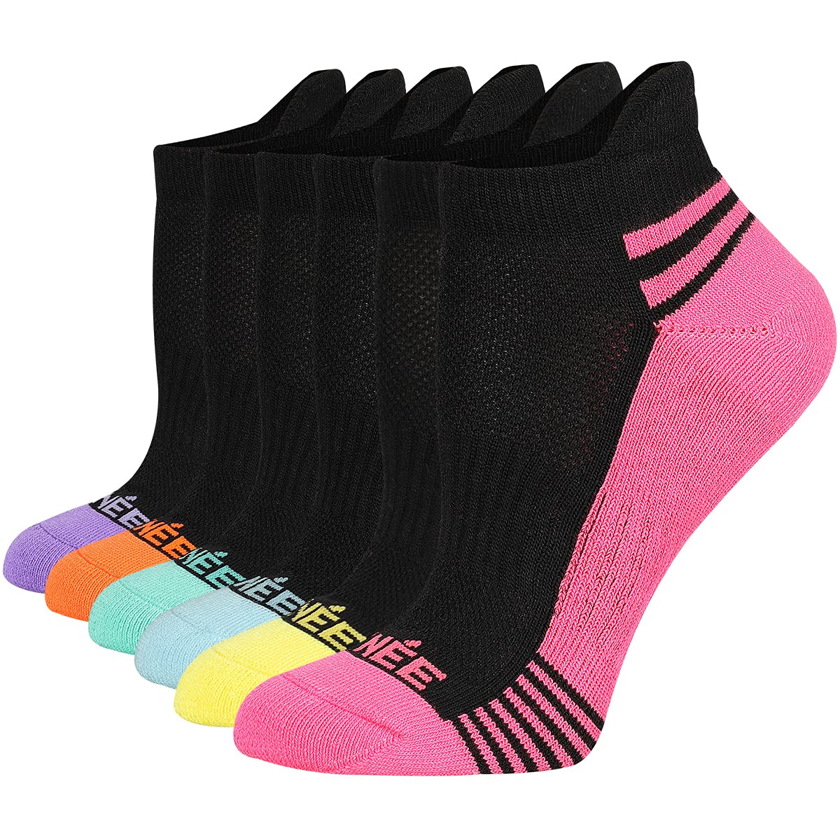 JOYNÉE Women's Ankle Cushioned Athletic Socks 6-Pack - Low Cut Running Socks with Heel Tab for Sports, Workout & Everyday Comfort