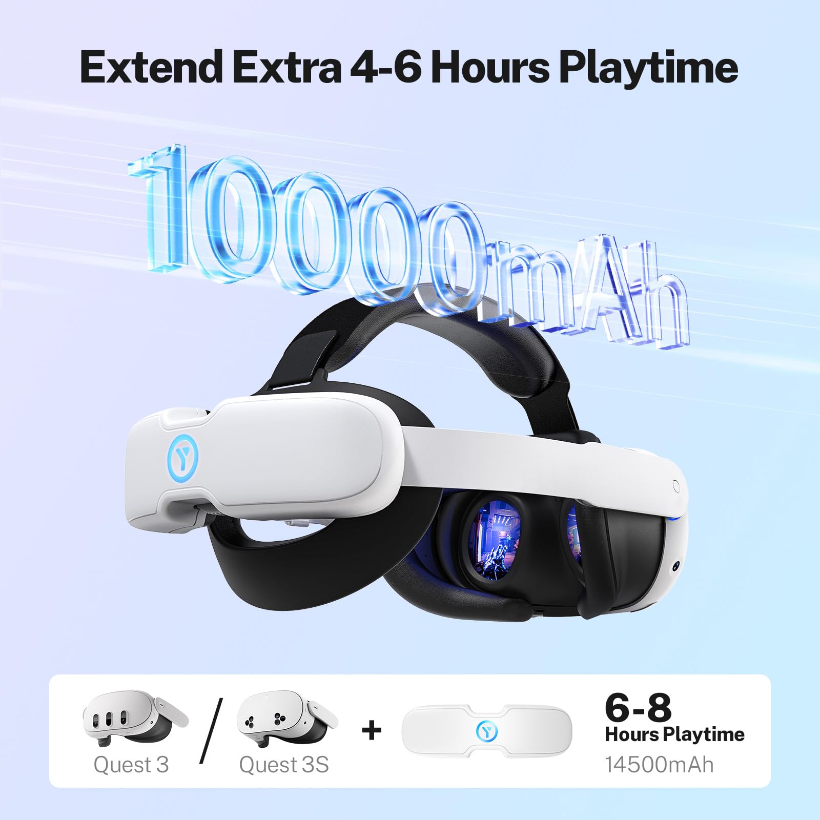 YOGES 10000mAh Magnetic Detachable Battery Head Strap for Meta Quest 3S & Quest 3 VR Headset - Rechargeable Headband to Extend Playtime - Perfect for Gaming, Fitness & Virtual Reality Experiences