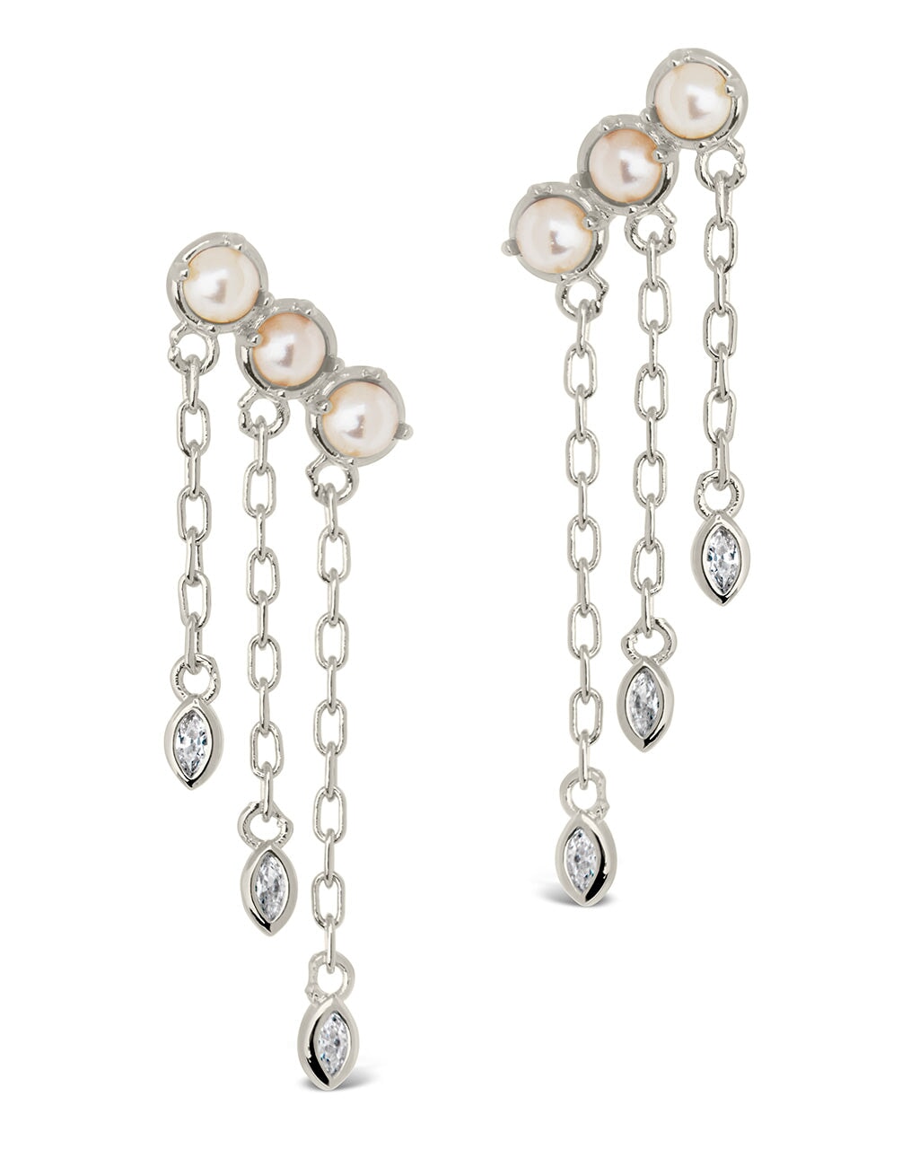 Rhiannon Dangling CZ & Pearl Tiered Stud Earrings for Women - Elegant Cubic Zirconia & Freshwater Pearl Drop Earrings - Perfect for Weddings, Parties & Special Occasions