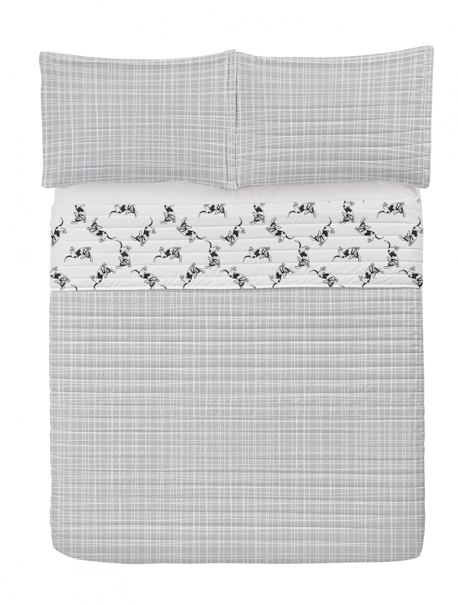 Ambesonne Reversible Basset Hound Bedspread Set - Monochrome Hand-Drawn Dog Pattern Microfiber Comforter with Pillow Shams, Queen Size Black & White - Perfect for Pet Lovers' Bedroom Decor & Cozy Home Styling