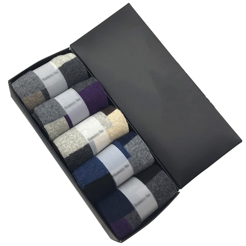 Premium 5-Pack Men's Winter Wool Cashmere Socks - Ultra Warm & Breathable Thermal Socks for Cold Weather - Perfect Gift for Him - One Size Fits Most (Color A) - Ideal for Hiking, Skiing & Outdoor Activities