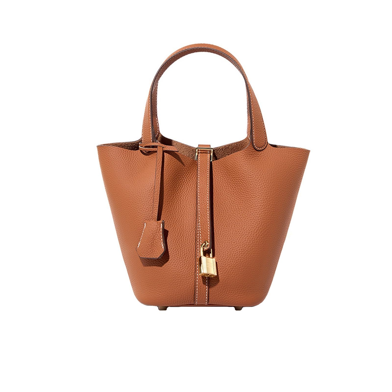 Genuine Leather Bucket Bag for Women - Stylish Handbag with Inner Pocket & Lock - Perfect for Shopping, Travel, Work & School - Durable Tote Purse for Everyday Use