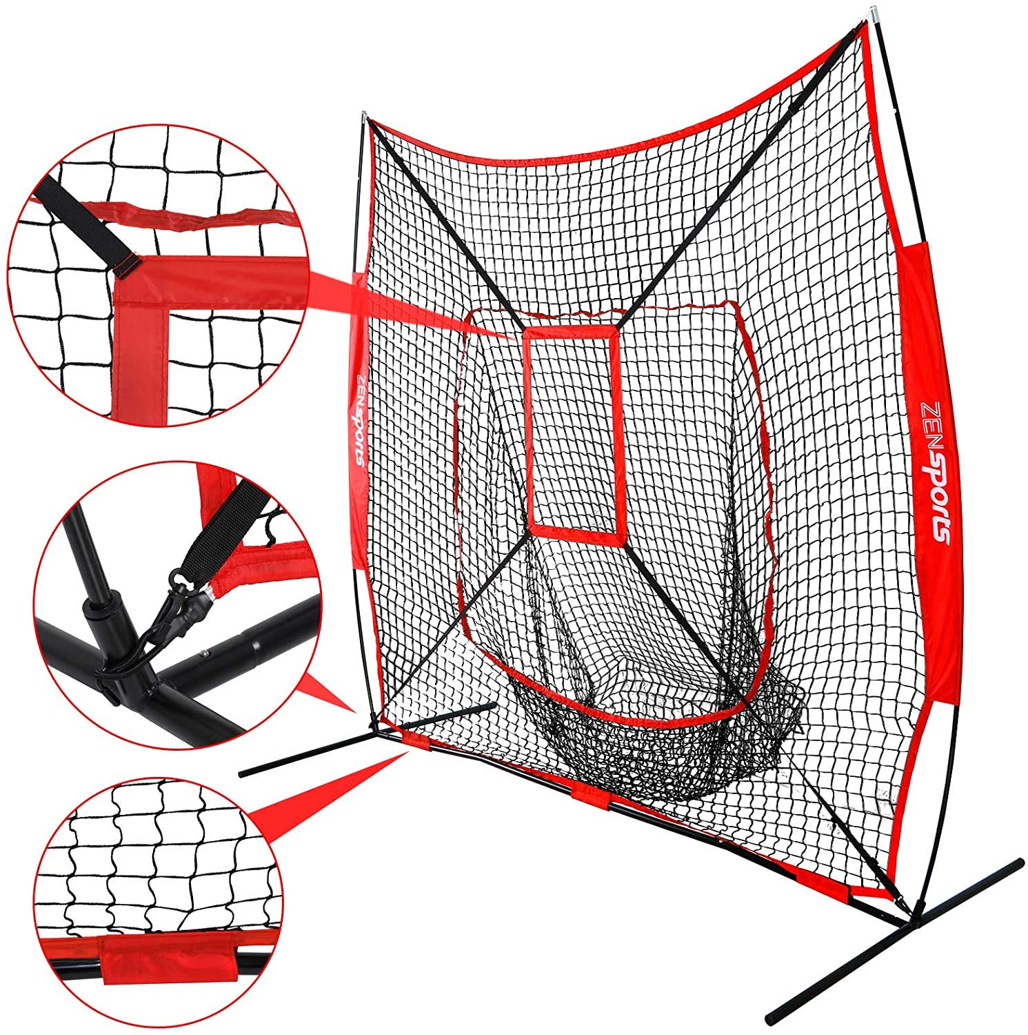 ZENY 7x7ft Baseball & Softball Practice Net Set with Ball Caddy, Strike Zone & Backstop Screen - Pitching & Hitting Training Equipment for Backyard, Field & Indoor Use