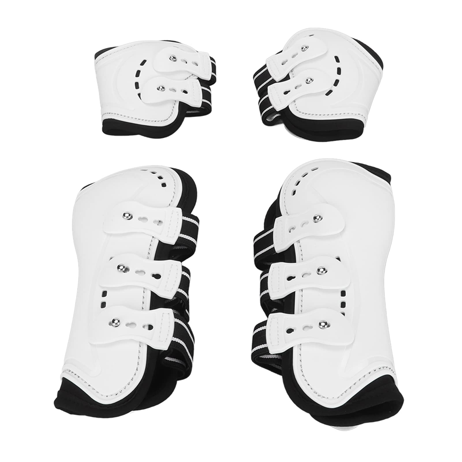 Shock Absorbing Adjustable Horse Tendon Boots - Open Front Jumping Fetlock Boots for Front & Hind Leg Protection (White, Set of 4) - Ideal for Show Jumping, Dressage & Equestrian Training