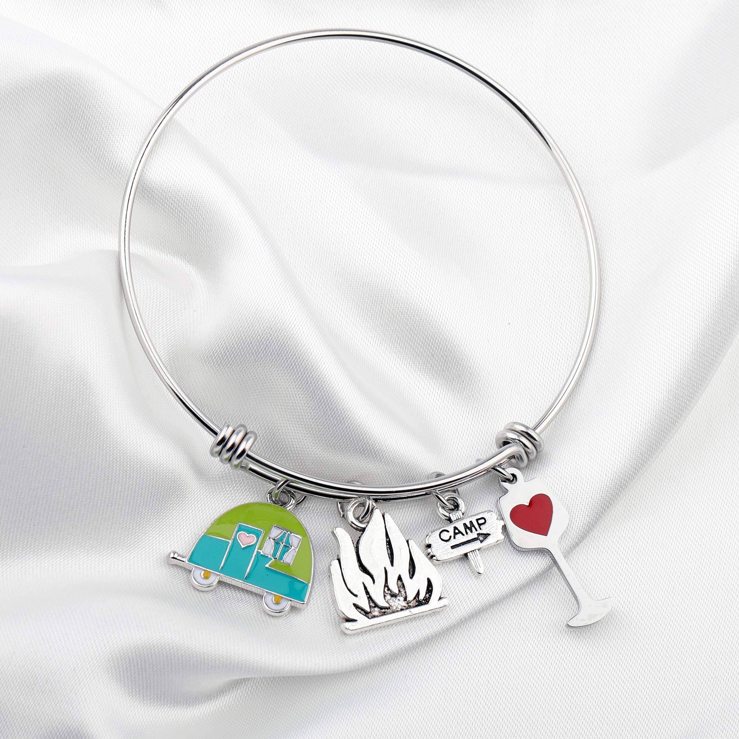 FUSTMW Travel Camper Bracelet - Stylish Camping Charm Bangle for Women, Perfect RV Travel Trailer Jewelry Gift for Best Friend, Ideal for Outdoor Adventures and Camping Trips