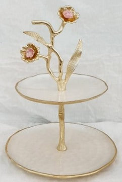2 Tier Stand Gold Flower - Elegant Display Shelf for Home Decor, Jewelry & Cosmetics | Perfect for Bedroom, Bathroom & Vanity Organization