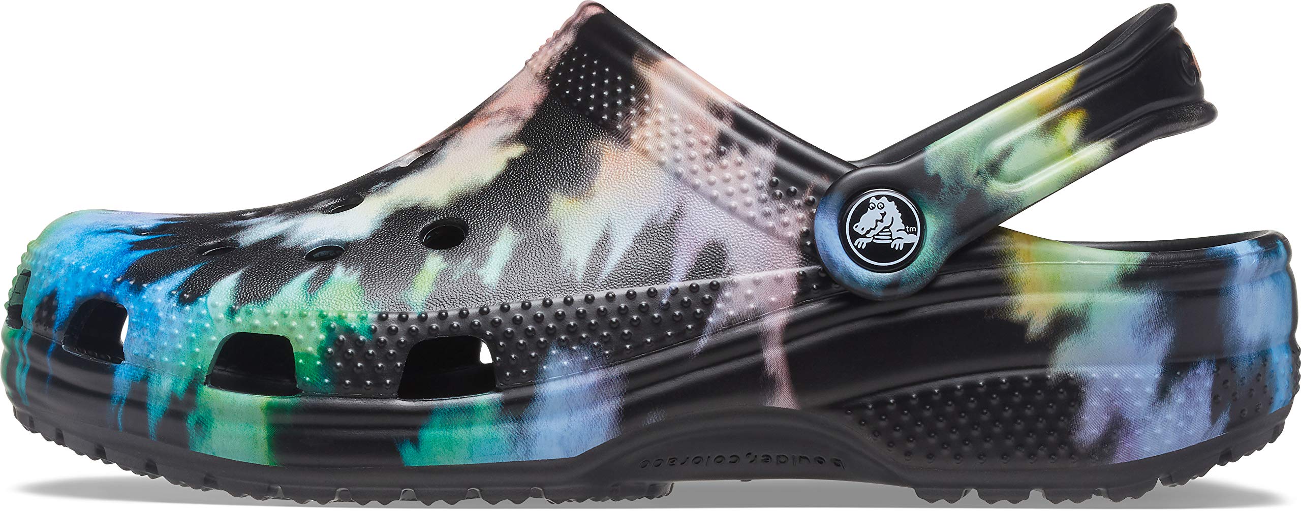 Crocs Unisex Classic Tie Dye Clogs - Black & Pastel Color Block Slip-On Shoes for Men & Women (US Women's 11/Men's 9) - Comfortable Waterproof Garden Shoes for Beach, Pool & Outdoor Activities