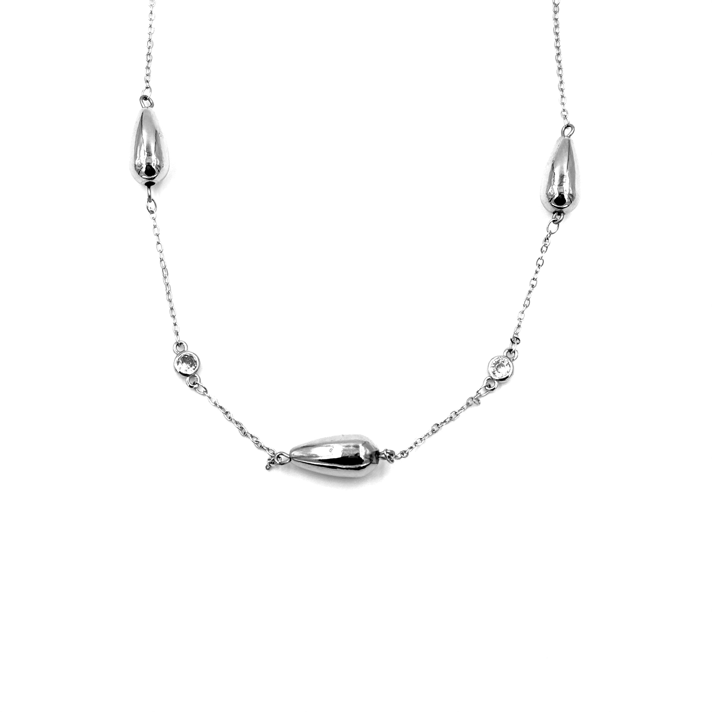 Ashley Gold Stainless Steel CZ Puffy Oval Long Necklace for Women - Elegant Statement Jewelry for Parties, Weddings & Special Occasions