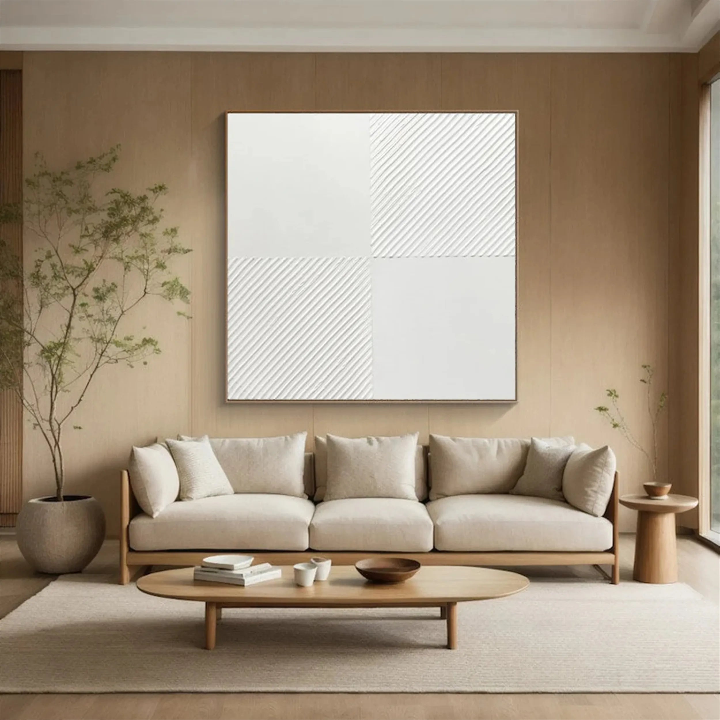 White Minimalist Textured Painting Canvas - Modern Abstract Wall Art for Living Room, Bedroom & Office Decor | High-Quality Artist Canvas | #MM202