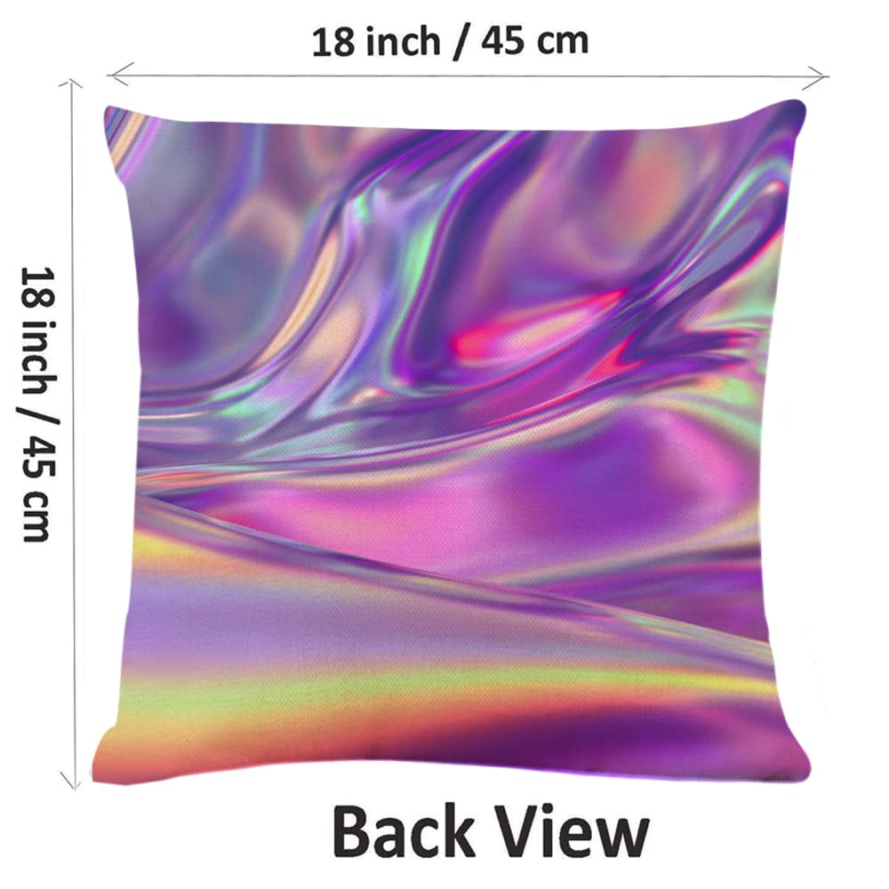 Iridescent Holographic Square Throw Pillow Covers 18x18 Inch - Decorative Couch Sofa Bed Cushion Cases for Living Room, Bedroom & Home Decor