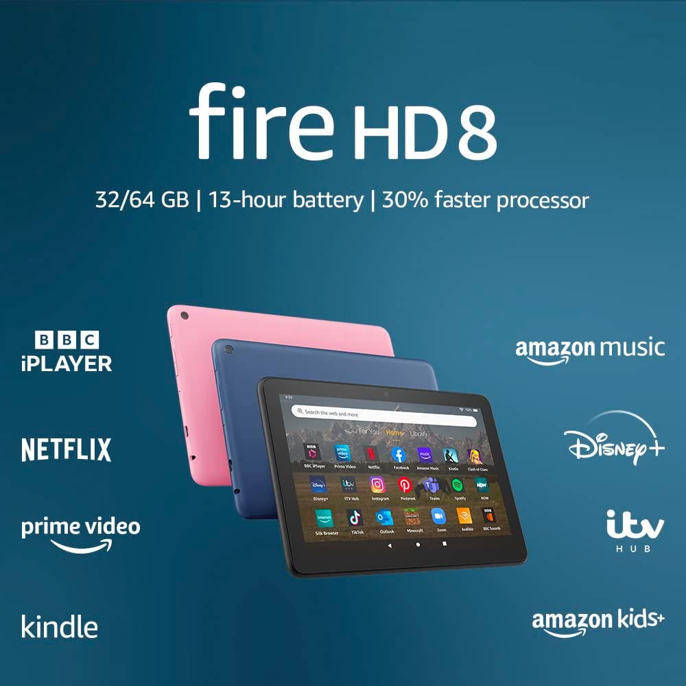 Fire HD 8 Tablet 32GB - Black with Special Offers + Protective Bundle Including Amazon Fire HD 8 Case & NuPro 2-Pack Screen Protectors | Perfect for Reading, Streaming & Travel