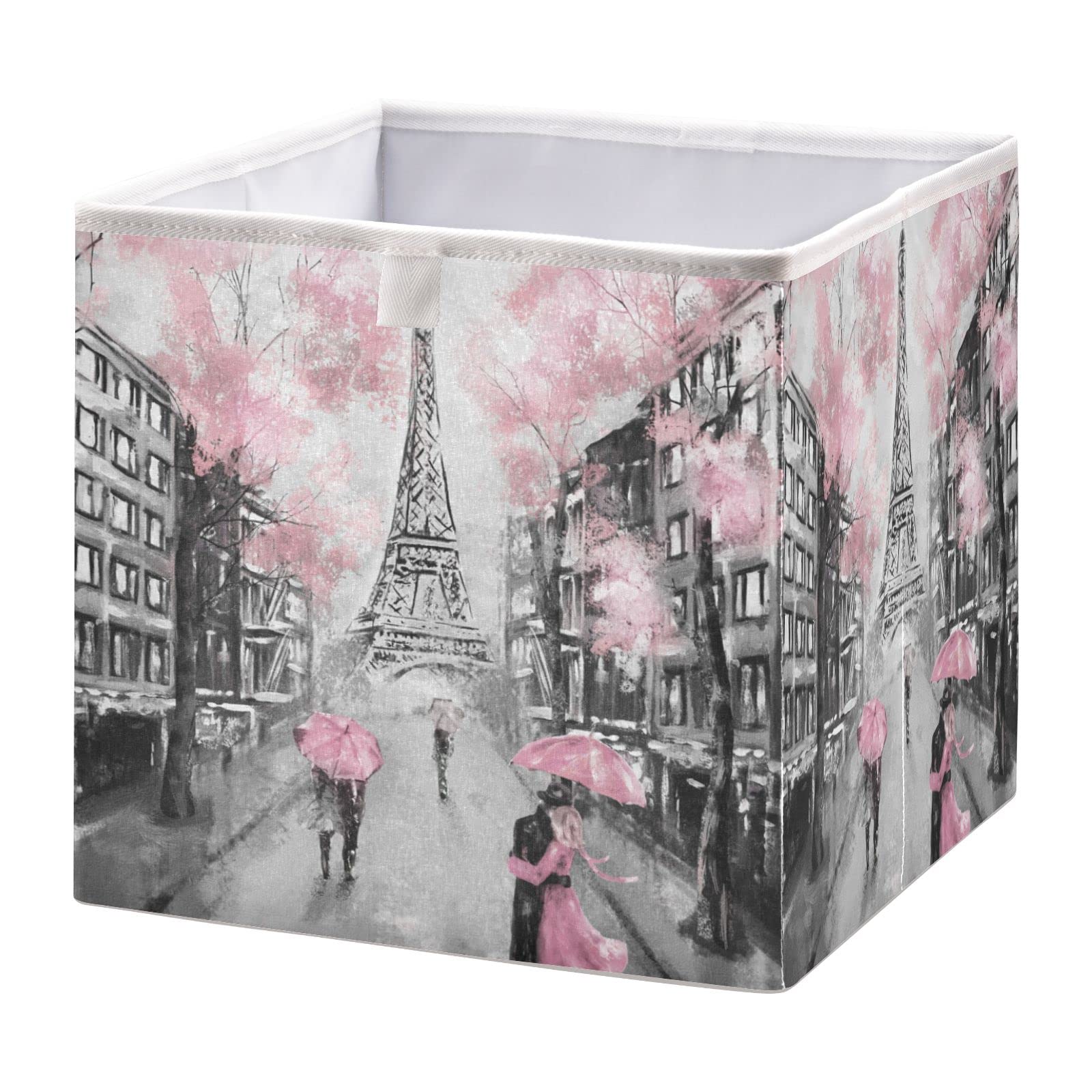Foldable Pink Paris Tower Storage Basket - 15.8 x 10.6 x 7 Inch Cube Organizer Bin for Home Decor, Toys, Books, Shelves, Closet & Laundry | Perfect for Nursery, Bedroom & Office Organization