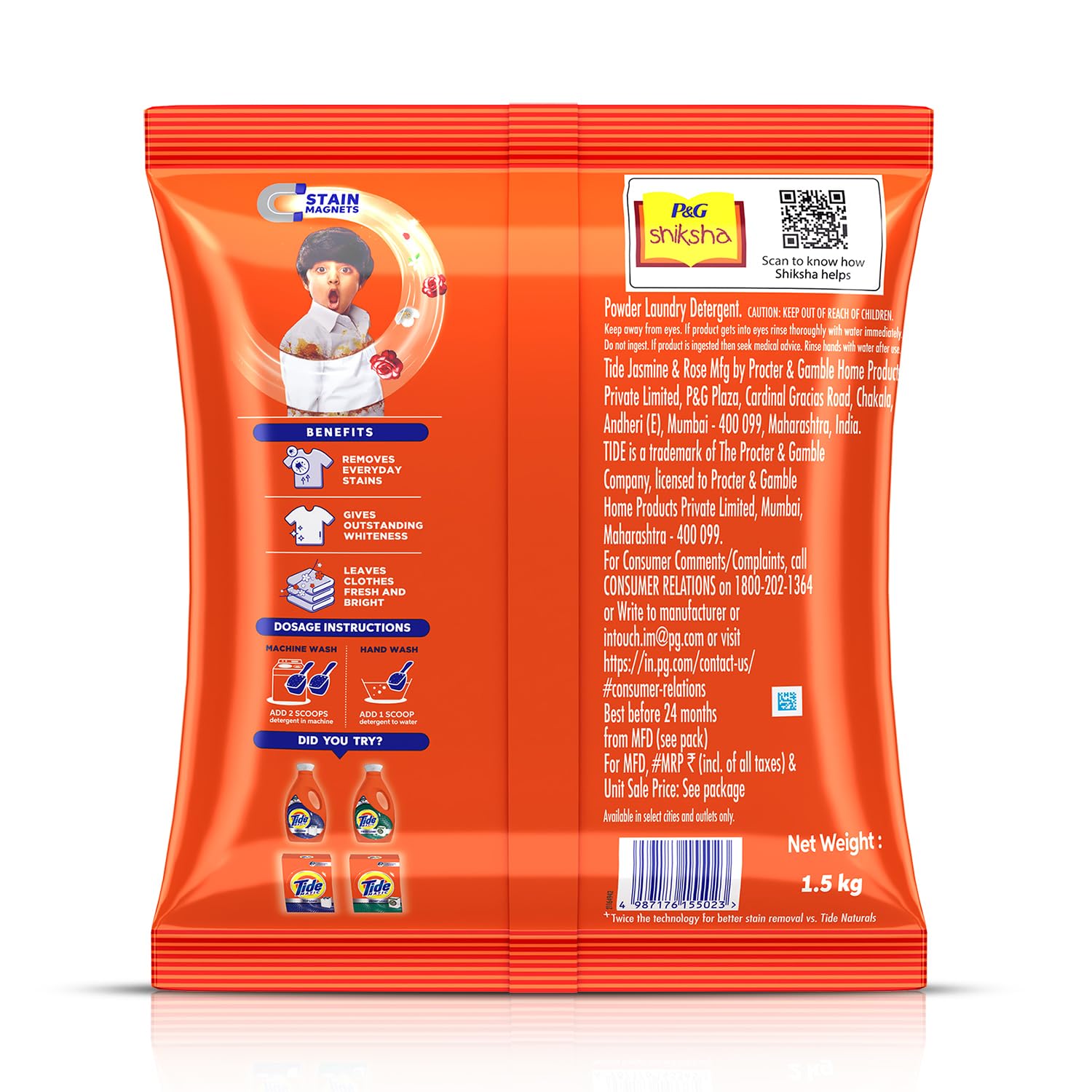 Tide Plus Laundry Detergent Powder - 1.5Kg (3.3 lbs) | Jasmine & Rose Scent | Deep Stain Remover for Oil, Gravy & Tea | Procter & Gamble | Ideal for Family Laundry & Tough Stains | Pack of 1