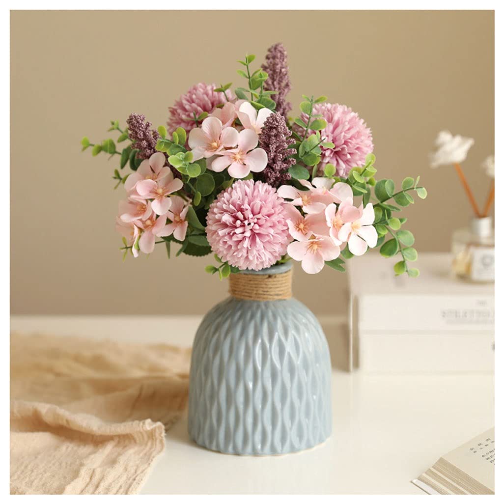 TOMYEUS Artificial Hydrangea Bouquet - Realistic Fake Flowers for Home Decor, Wedding, Banquet, Coffee Table, Living Room & Bedroom Decoration - Dried Floral Arrangement Centerpiece for Dining Table & Potted Plant Display