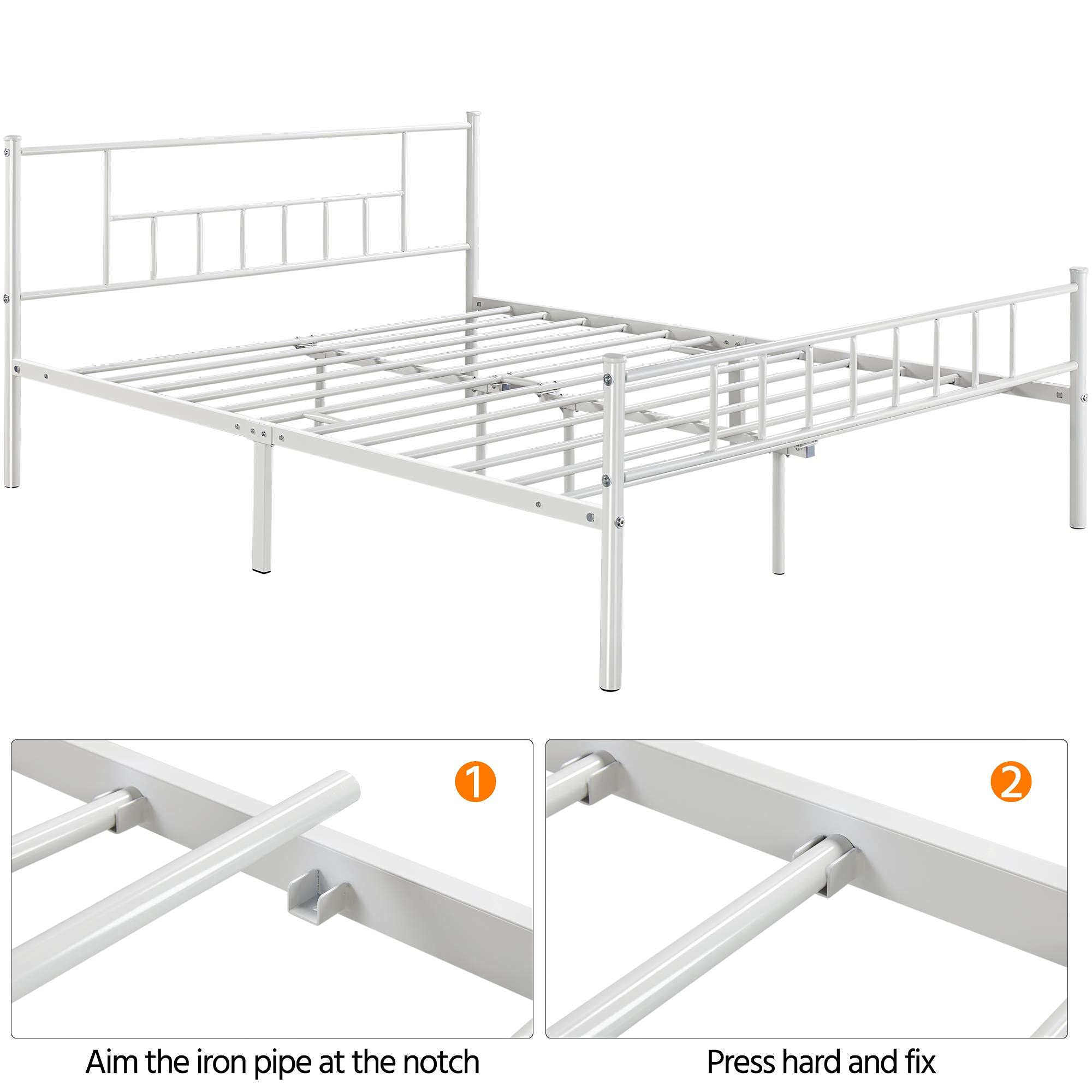Topeakmart Queen Size Metal Bed Frame with Headboard & Footboard - Sturdy Steel Slat Support, No Box Spring Needed, Under Bed Storage - White - Perfect for Modern Bedrooms, Guest Rooms & Small Spaces