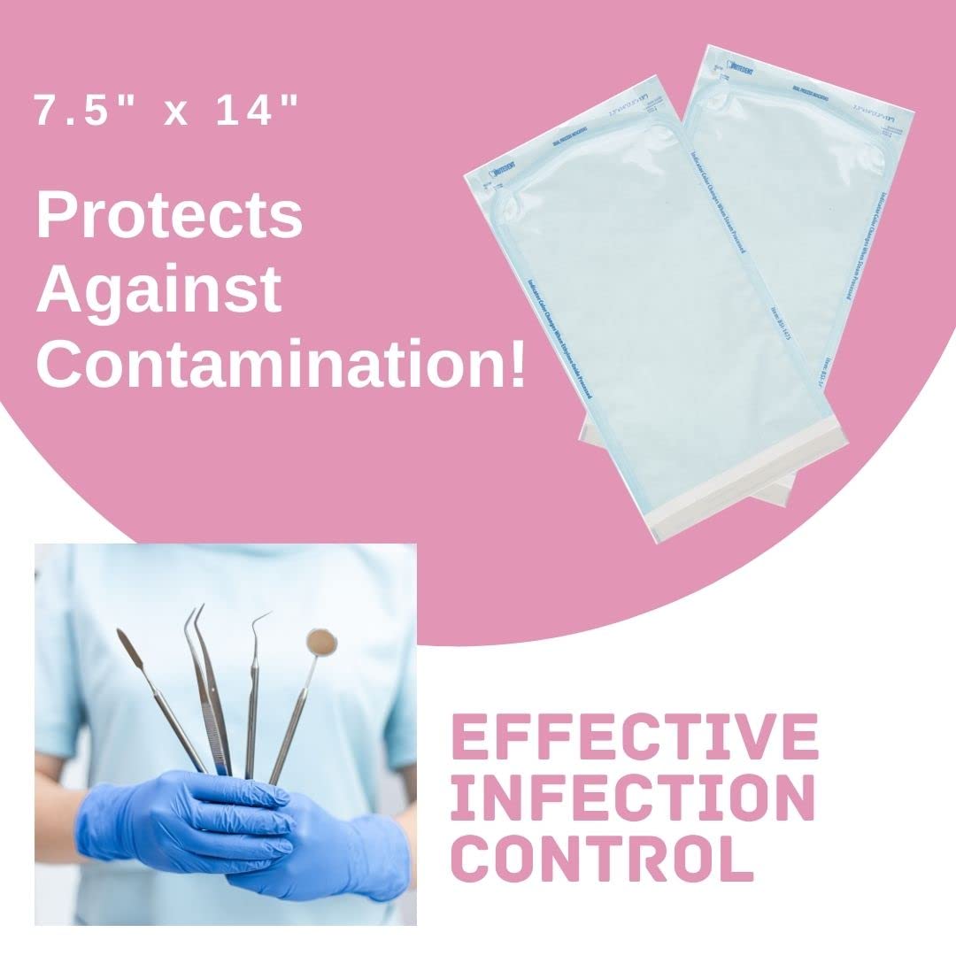 Self-Sealing Sterilization Pouches 7.5” x 13” - 200 Autoclave Sterilizer Bags for Dental & Medical Tools with Triple Check Technology | Easy-Open Design | Ideal for Clinics, Hospitals & Dental Offices