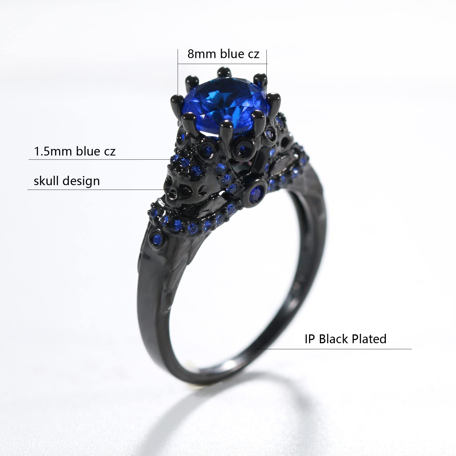 His & Hers Skull Couple Rings - Gothic Skeleton Black Wedding Bands for Men & Women with AAA Red CZ Stones | Punk Style Matching Jewelry for Weddings, Anniversaries & Alternative Fashion