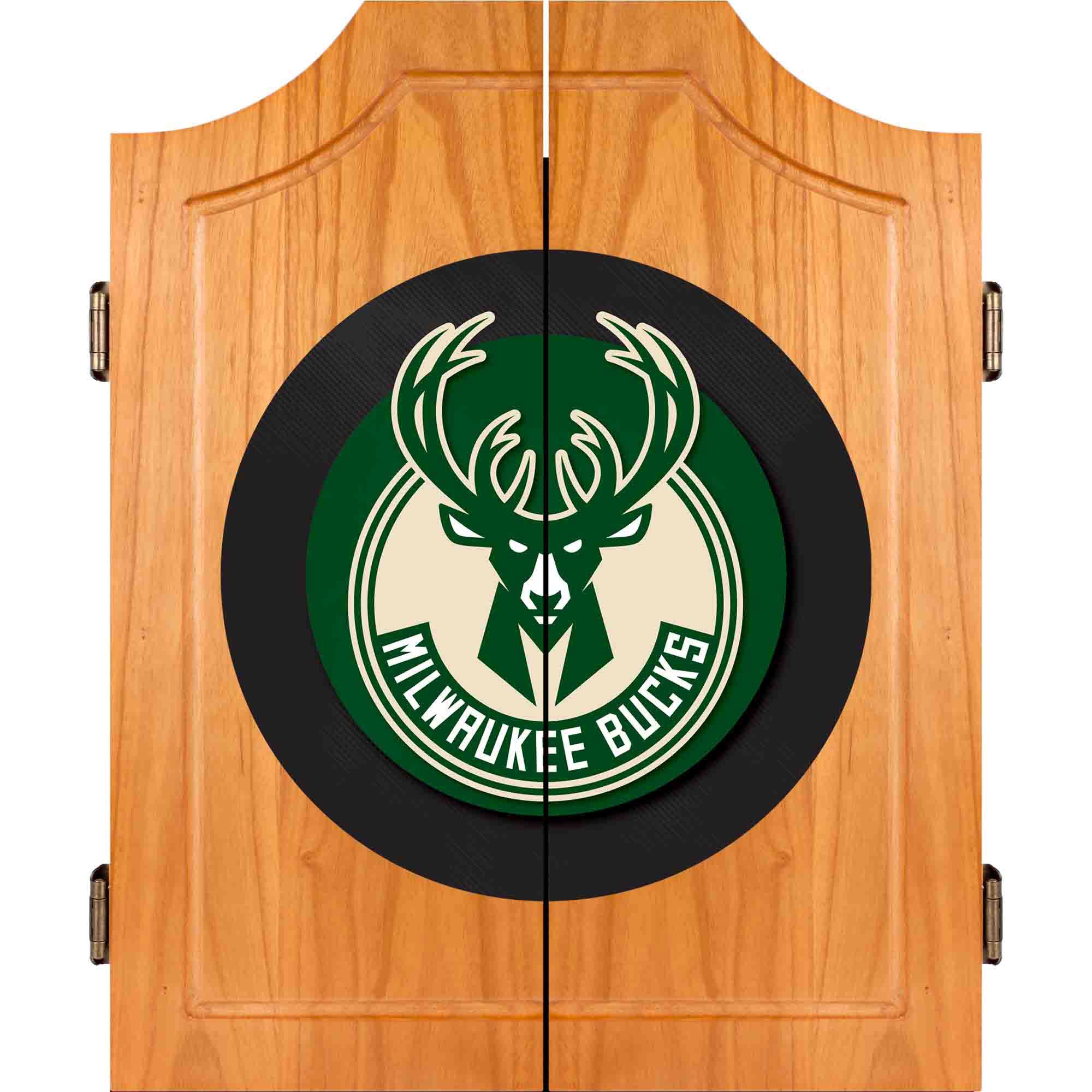 Milwaukee Bucks NBA Wooden Dartboard Cabinet Set - Official Licensed Basketball Game Room Decor for Sports Fans & Man Cave