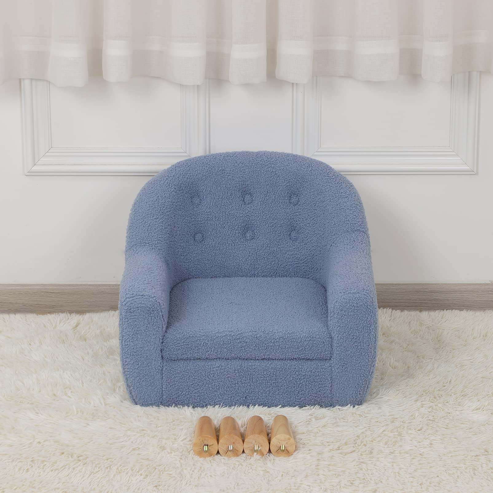 **Velvet Upholstered Kids Sofa Chair with Wooden Legs - Soft & Durable Toddler Couch for Playroom, Nursery, or Bedroom - Perfect Gift for Boys & Girls (Blue)**    *(Use Case: Ideal for reading nooks, playtime, or cozy TV watching in kids' rooms!)*