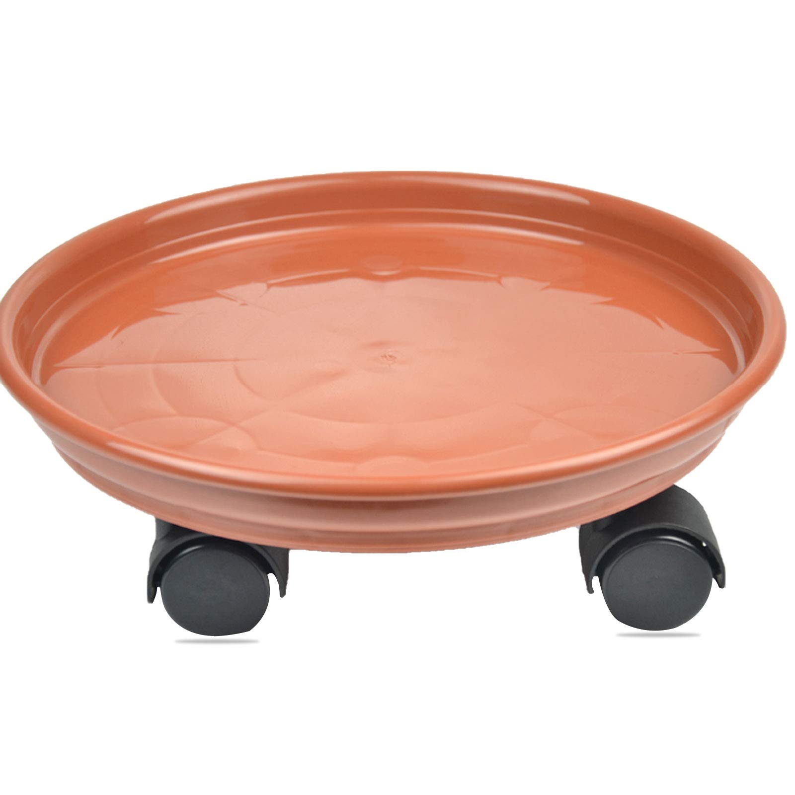 Myuilor Plant Caddy with Wheels - 11.8 Inch Round Rolling Planter Stand for Indoor & Outdoor Use - Brick Red Flower Pot Trolley with Smooth-Glide Casters - Perfect for Moving Potted Plants, Trees, and Garden Decor on Patio, Deck or Living Room