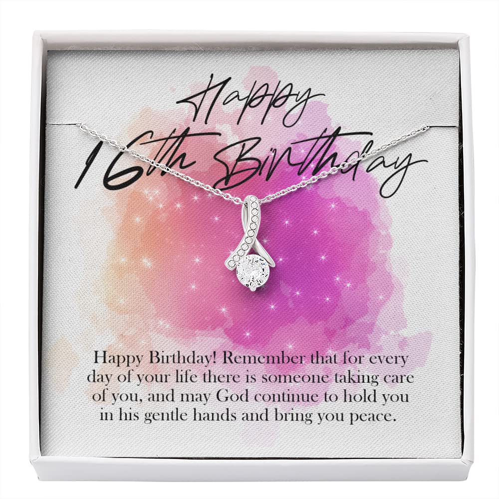 Sweet 16 Necklace for Girls - 16th Birthday Jewelry Gift with Love Knot Pendant, Message Card & Gift Box | Perfect Sweet Sixteen Present, Teen Birthday Gift, Graduation Jewelry for Daughters & Best Friends