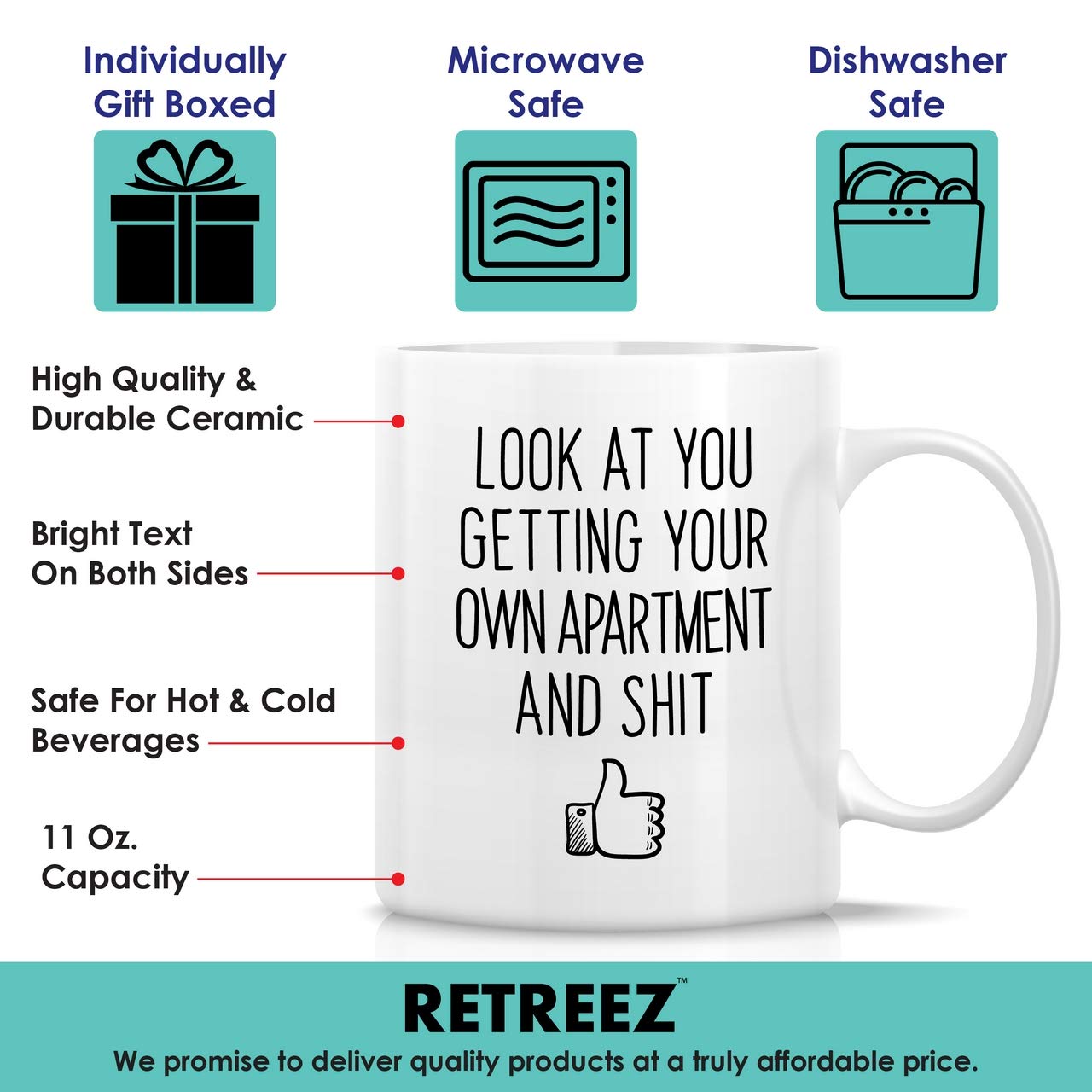 Retreez 11 Oz Funny Ceramic Coffee Mug - 'Look At You Getting Your Own Apartment' Sarcastic Housewarming Gift for Friends, Coworkers, Family (Dad, Mom, Sister, Brother) - Perfect for New Home Celebrations, Office Humor & Birthday Presents