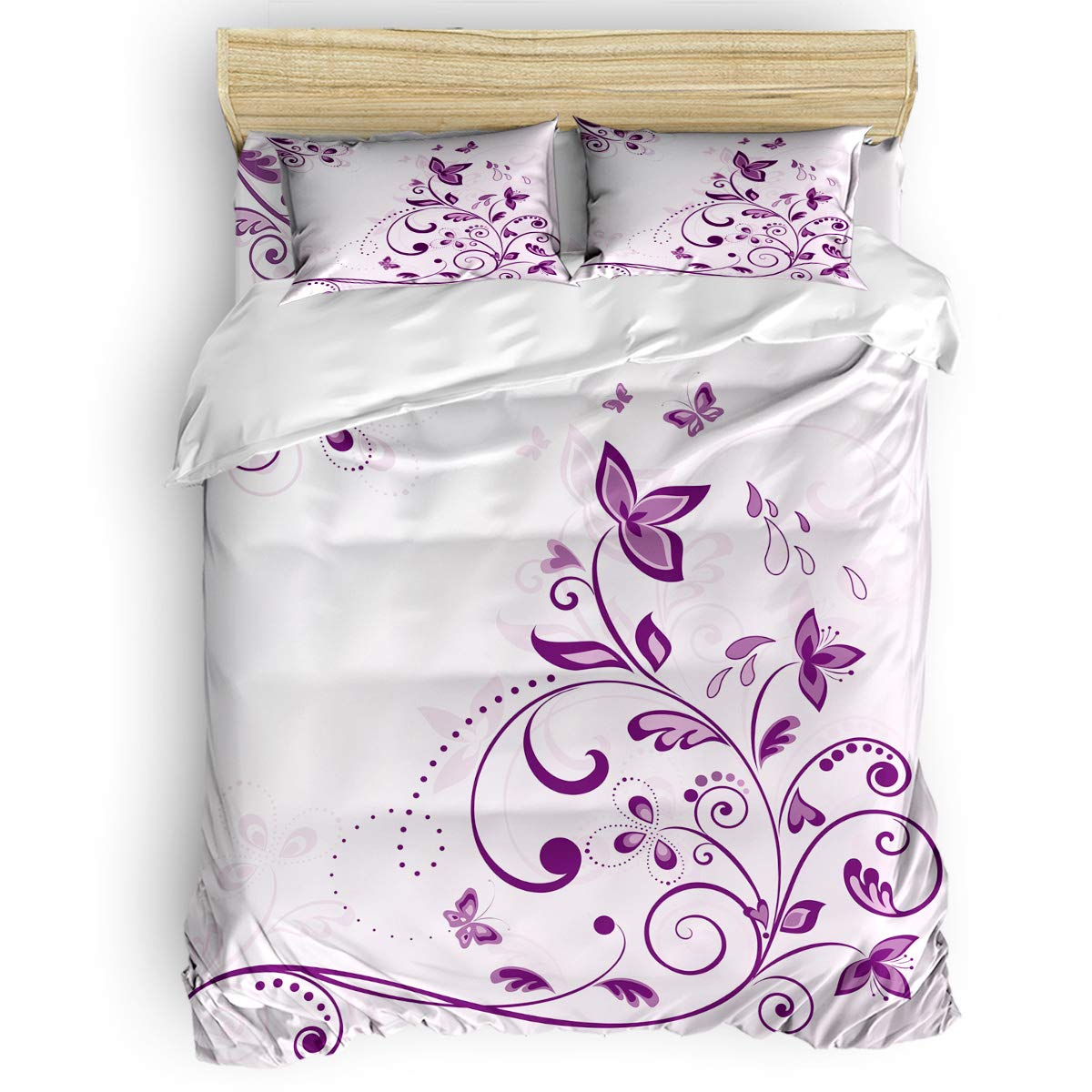 Laibao Home 4-Piece Full Size Bedding Set - Soft Duvet Cover, Flat Sheet & Pillowcases with Violet Butterfly Print for Kids, Teens & Adults | Perfect for Bedroom Decor, Gift & Cozy Sleep