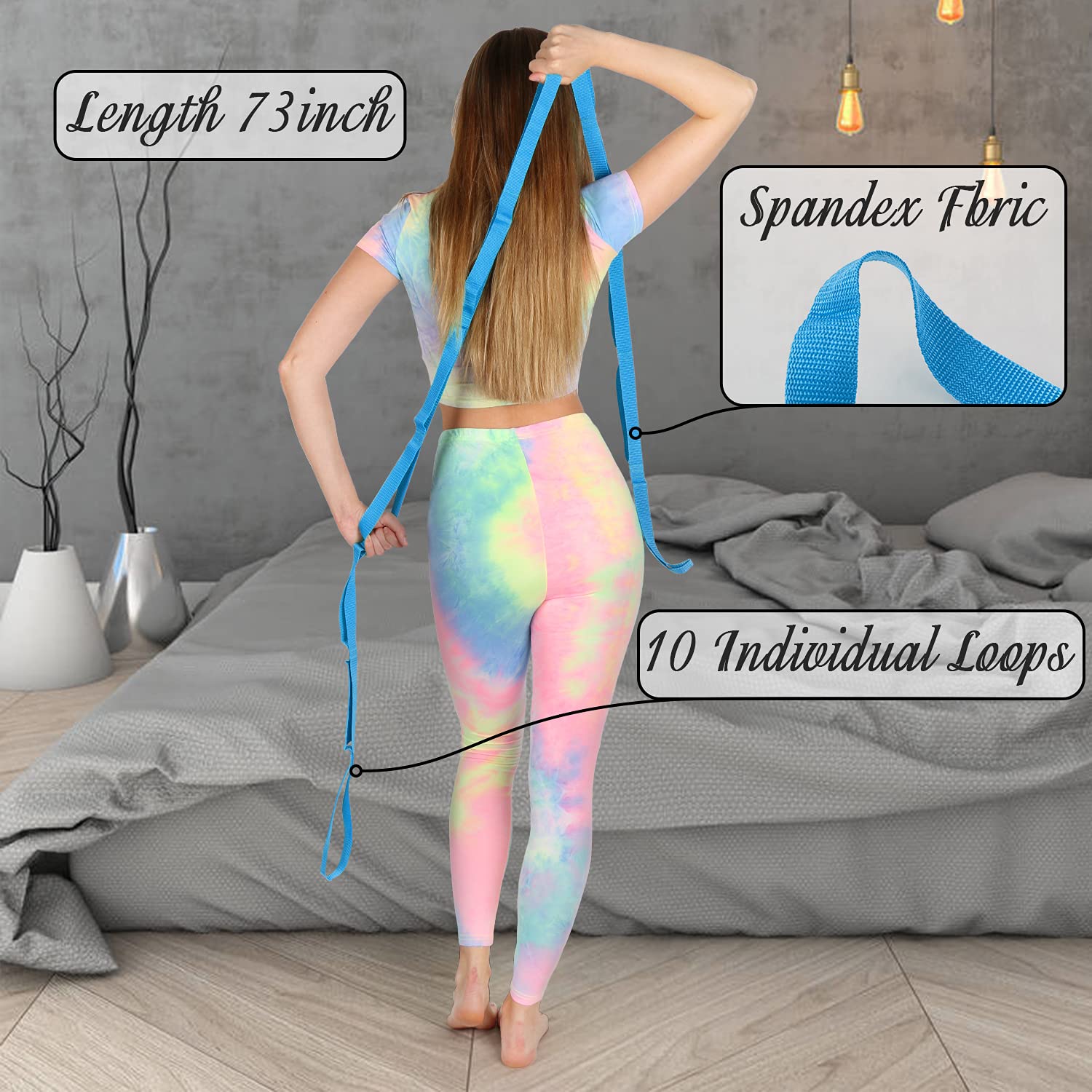 Premium Non-Elastic Yoga Stretching Strap with 10 Loops - Physical Therapy Stretch Band for Home Workout, Exercise, Pilates & Gymnastics - Ideal for Women & Men - Perfect for Flexibility Training, Rehabilitation & Fitness Routines