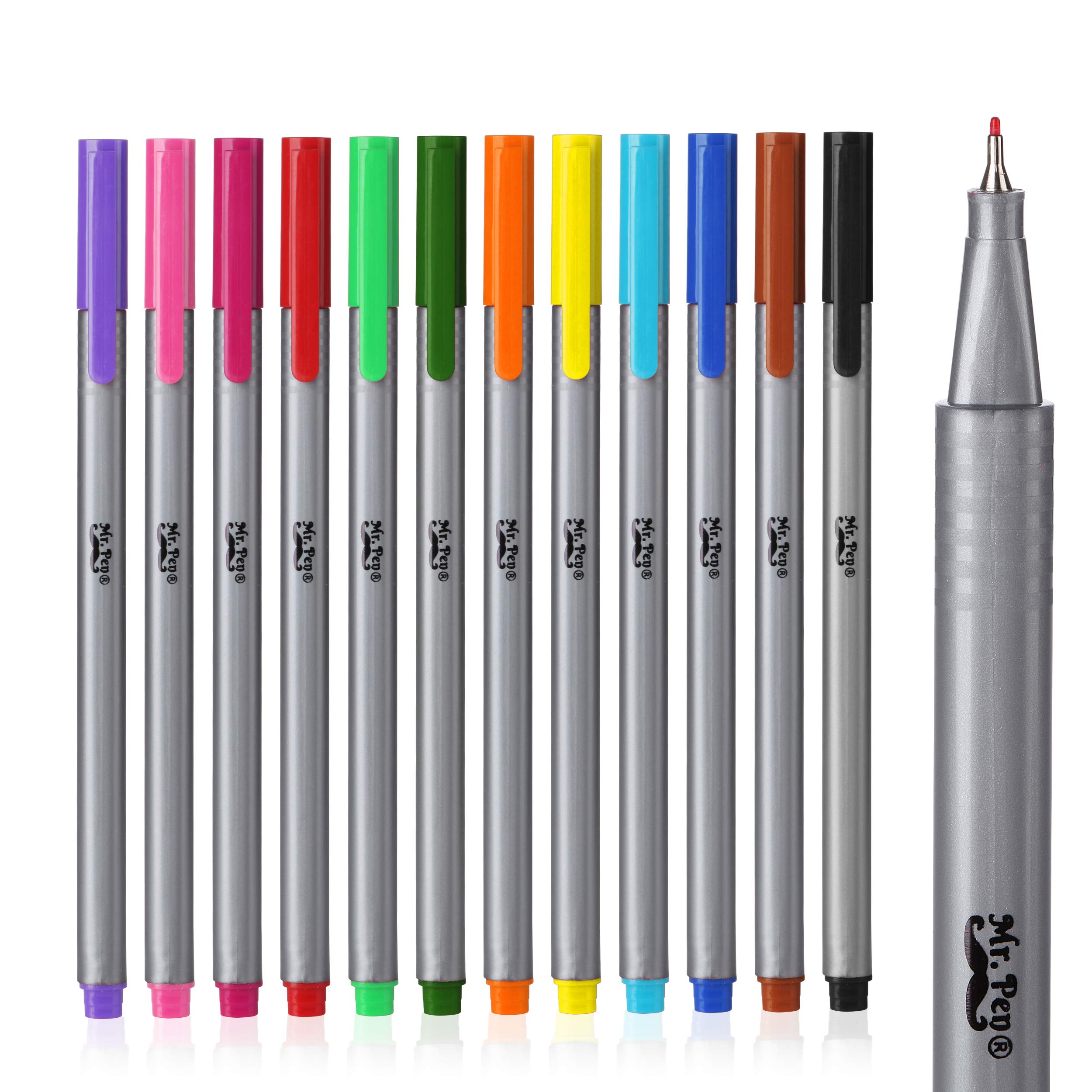 Mr. Pen Fineliner Pens - 12 Pack Fine Point Colored Pens for Bible Journaling, Art, School Supplies & Writing | Premium Fine Tip Markers for Note Taking, Sketching & Bullet Journaling