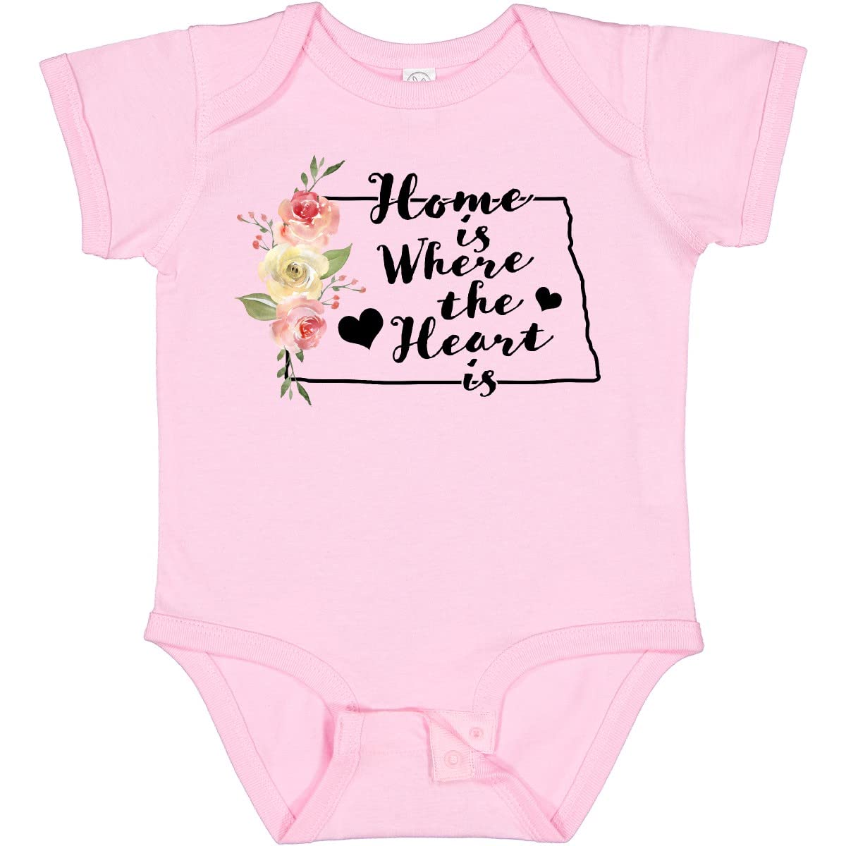 Inktastic North Dakota Home is Where The Heart is Watercolor Baby Bodysuit - Soft Cotton Infant Onesie for Newborns, Baby Showers & Family Photos