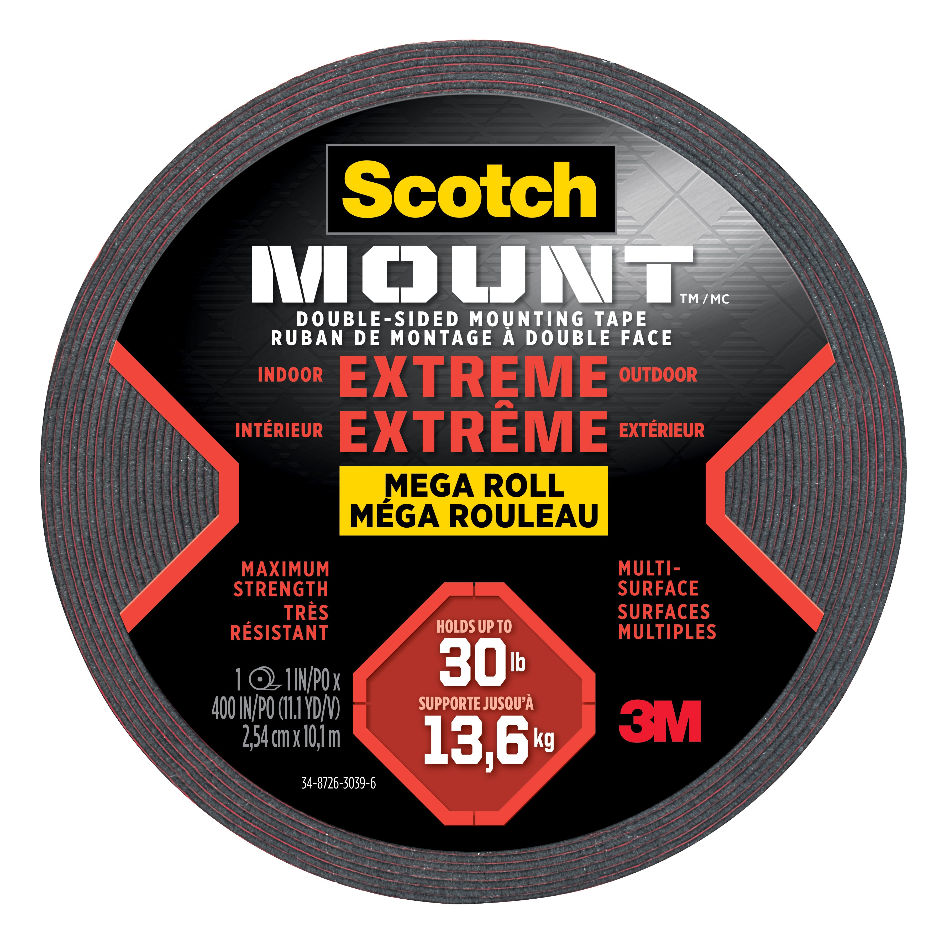 3M Scotch Mount Extreme Double Sided Heavy Duty Mounting Tape - 1